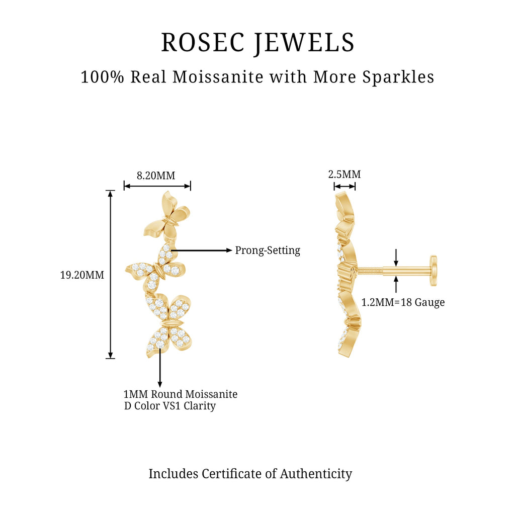 Moissanite Butterfly Climber Earring for Helix Piercing