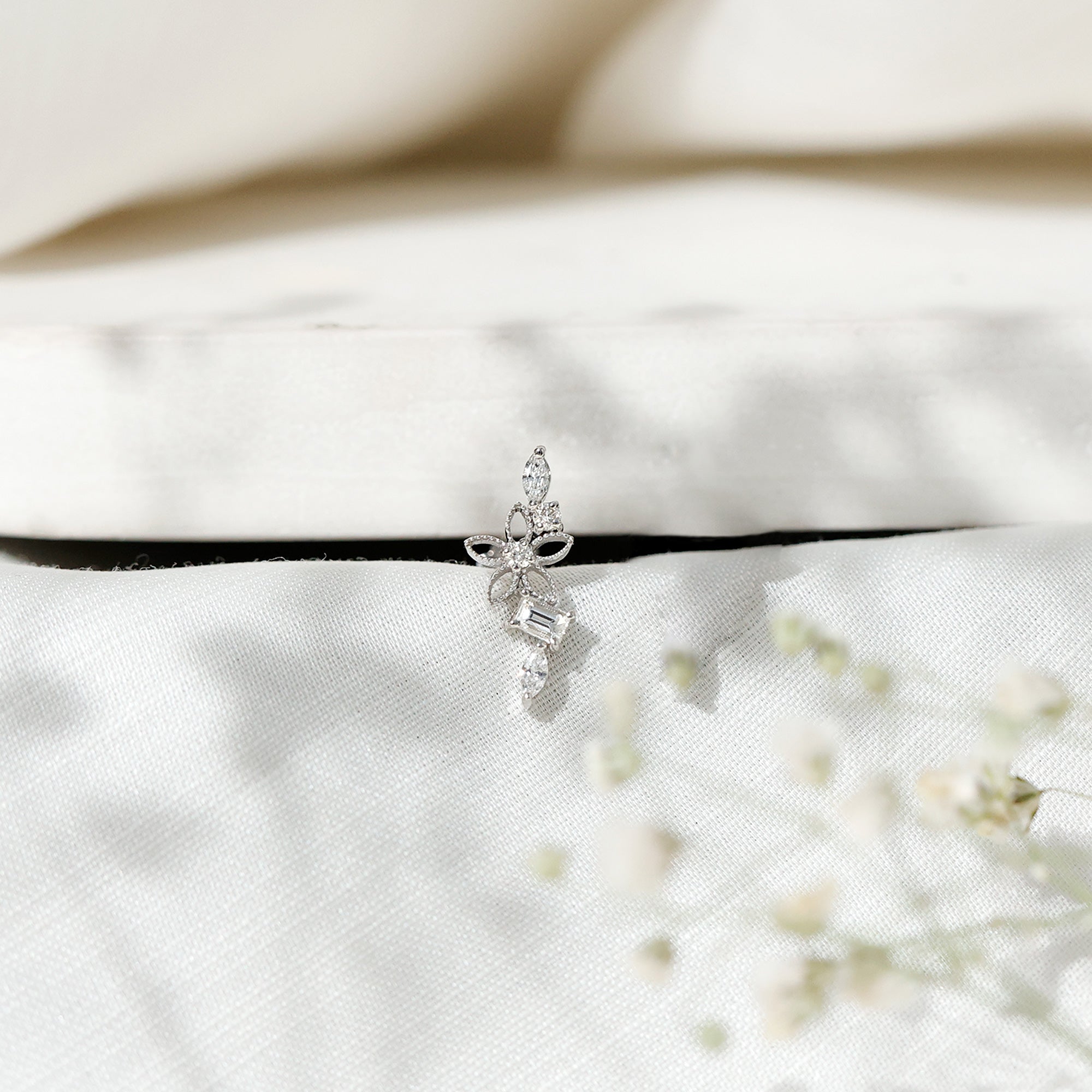 Unique Moissanite Flower Crawler Cartilage Earring