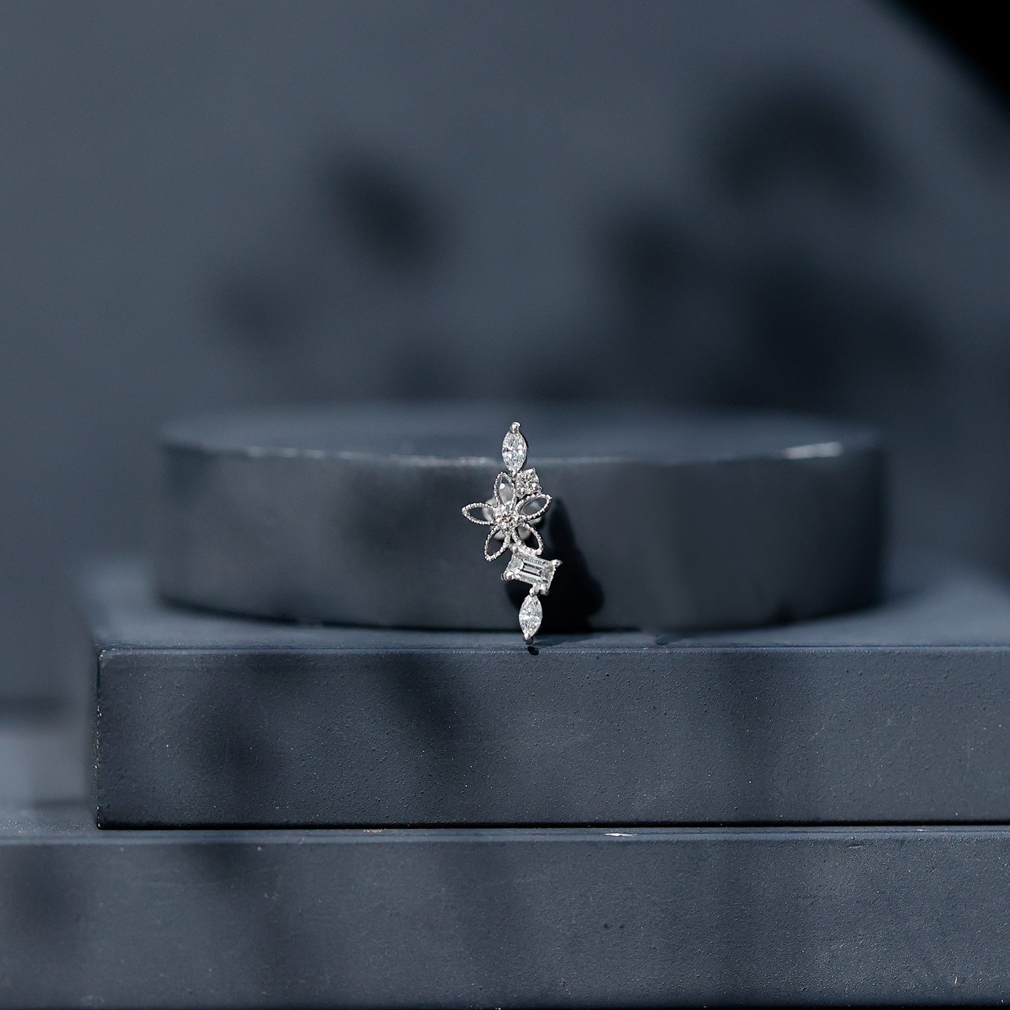 Unique Moissanite Flower Crawler Cartilage Earring