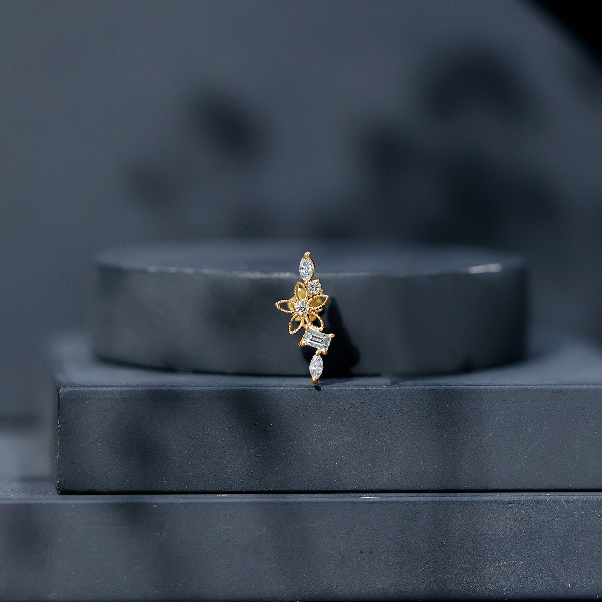 Unique Moissanite Flower Crawler Cartilage Earring