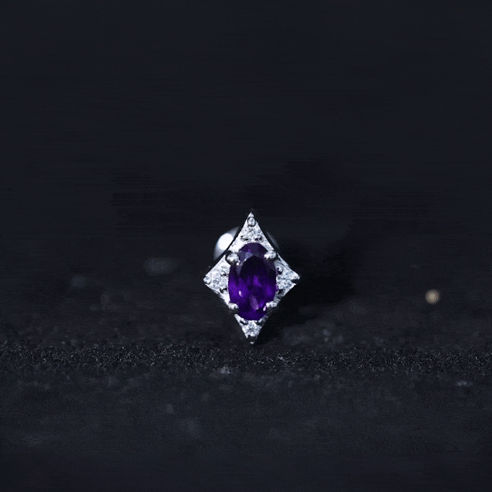 Oval Natural Amethyst Tragus Earring with Lab Grown Diamond
