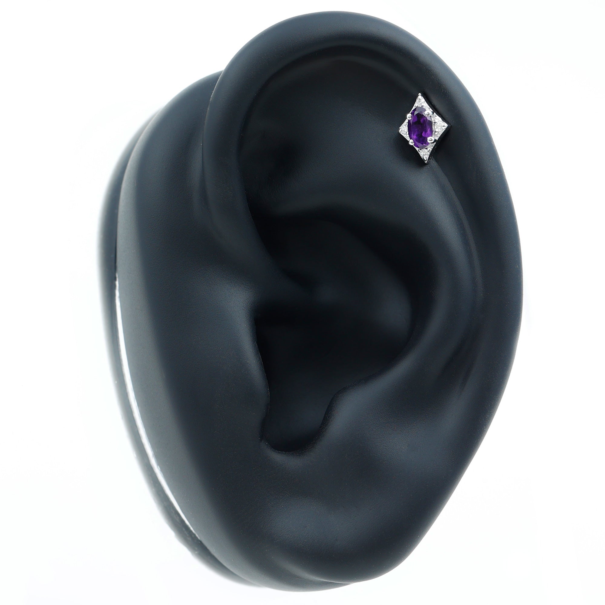 Oval Natural Amethyst Tragus Earring with Lab Grown Diamond