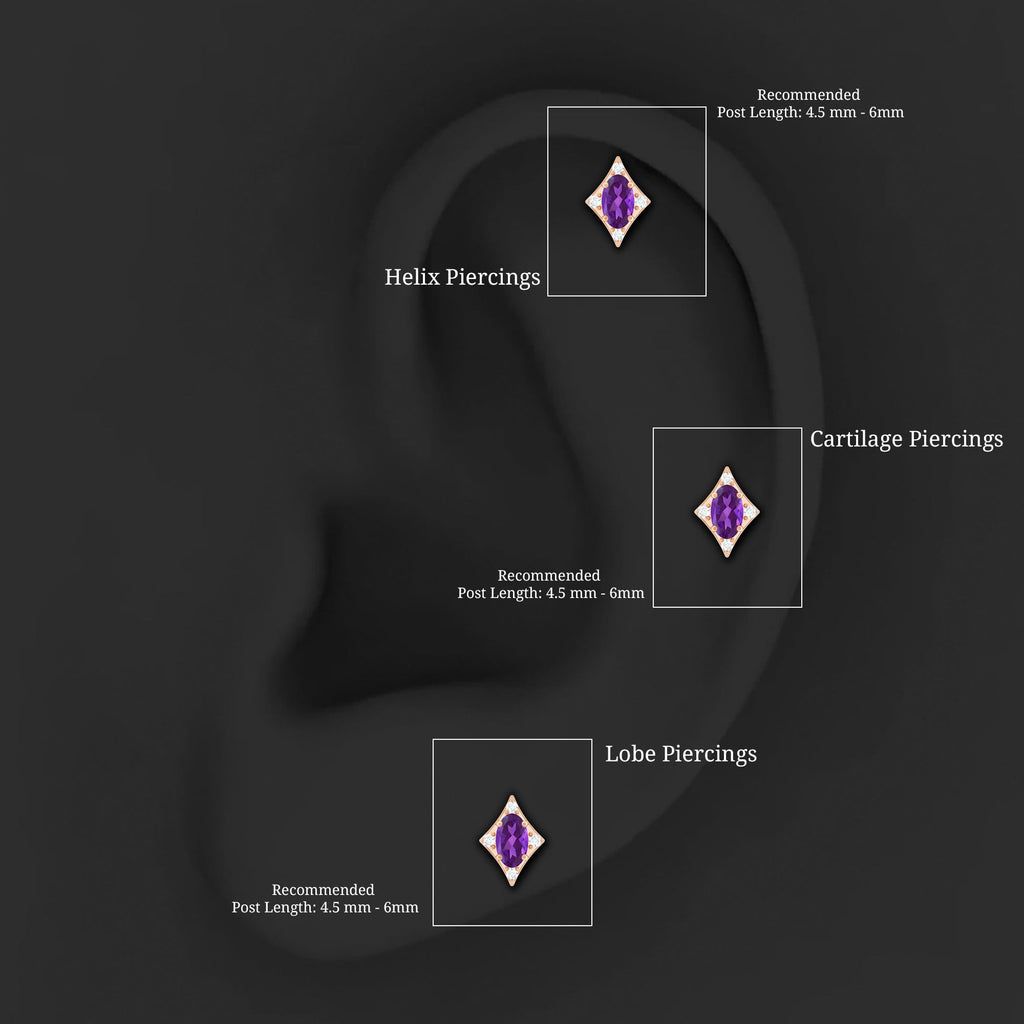 Oval Natural Amethyst Tragus Earring with Lab Grown Diamond