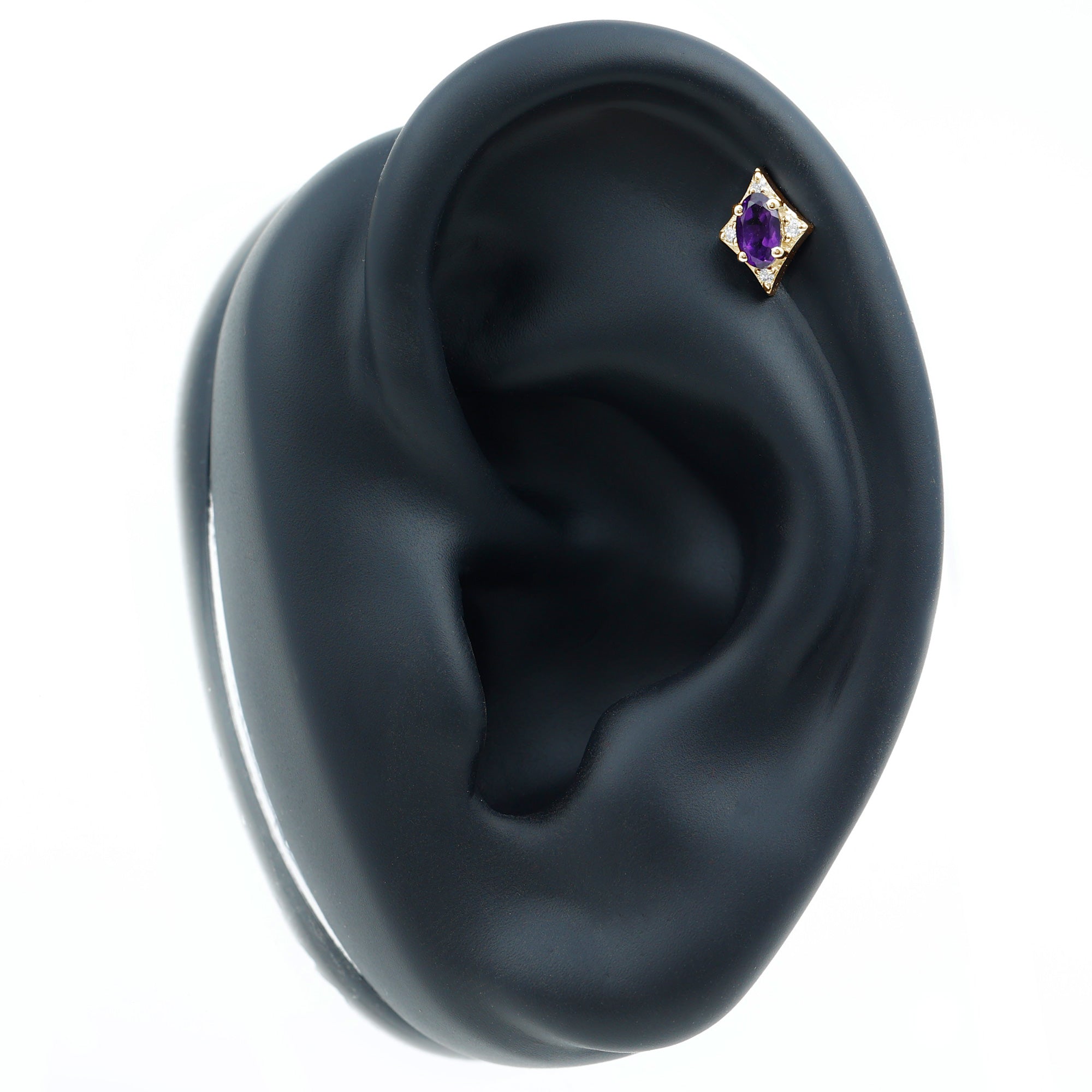 Oval Natural Amethyst Tragus Earring with Lab Grown Diamond