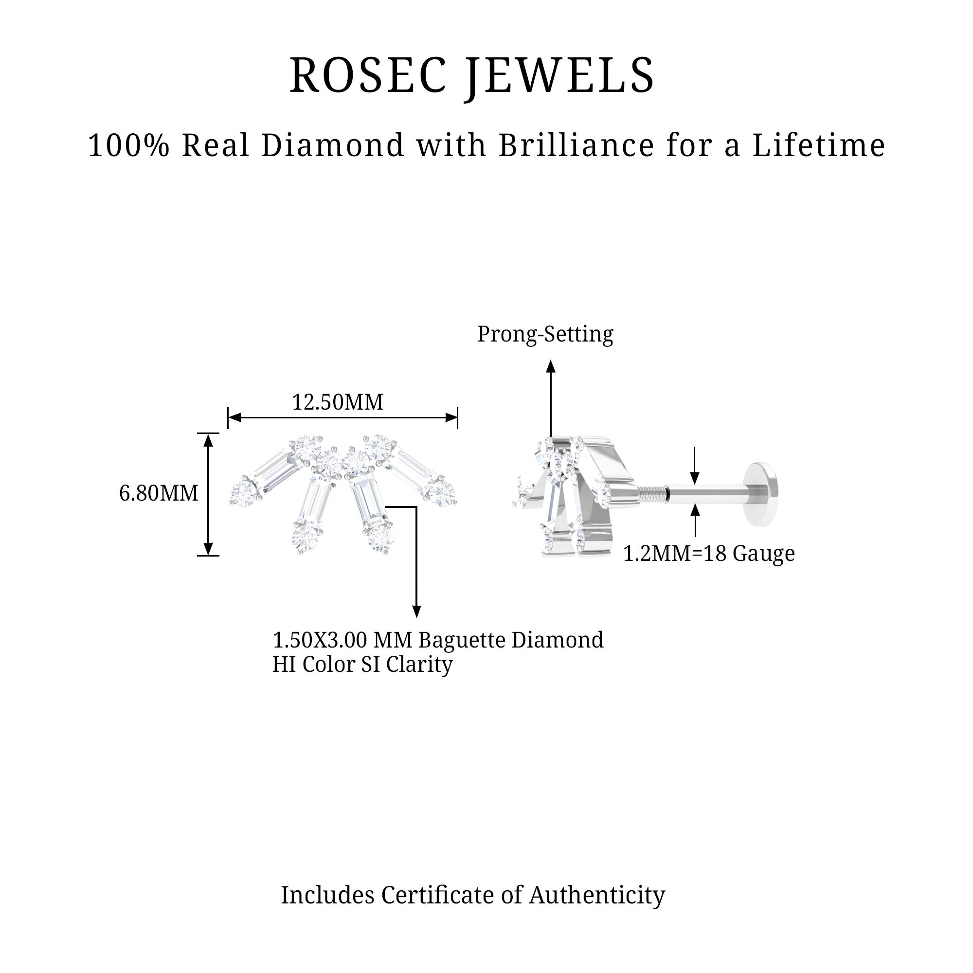 Baguette Diamond Fan Cartilage Earring