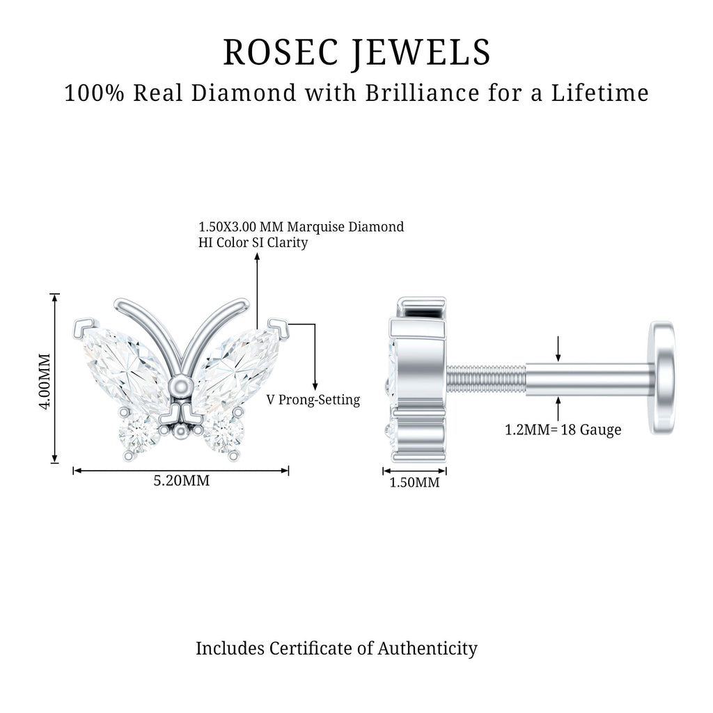 Natural Diamond Butterfly Earring for Helix Piercing