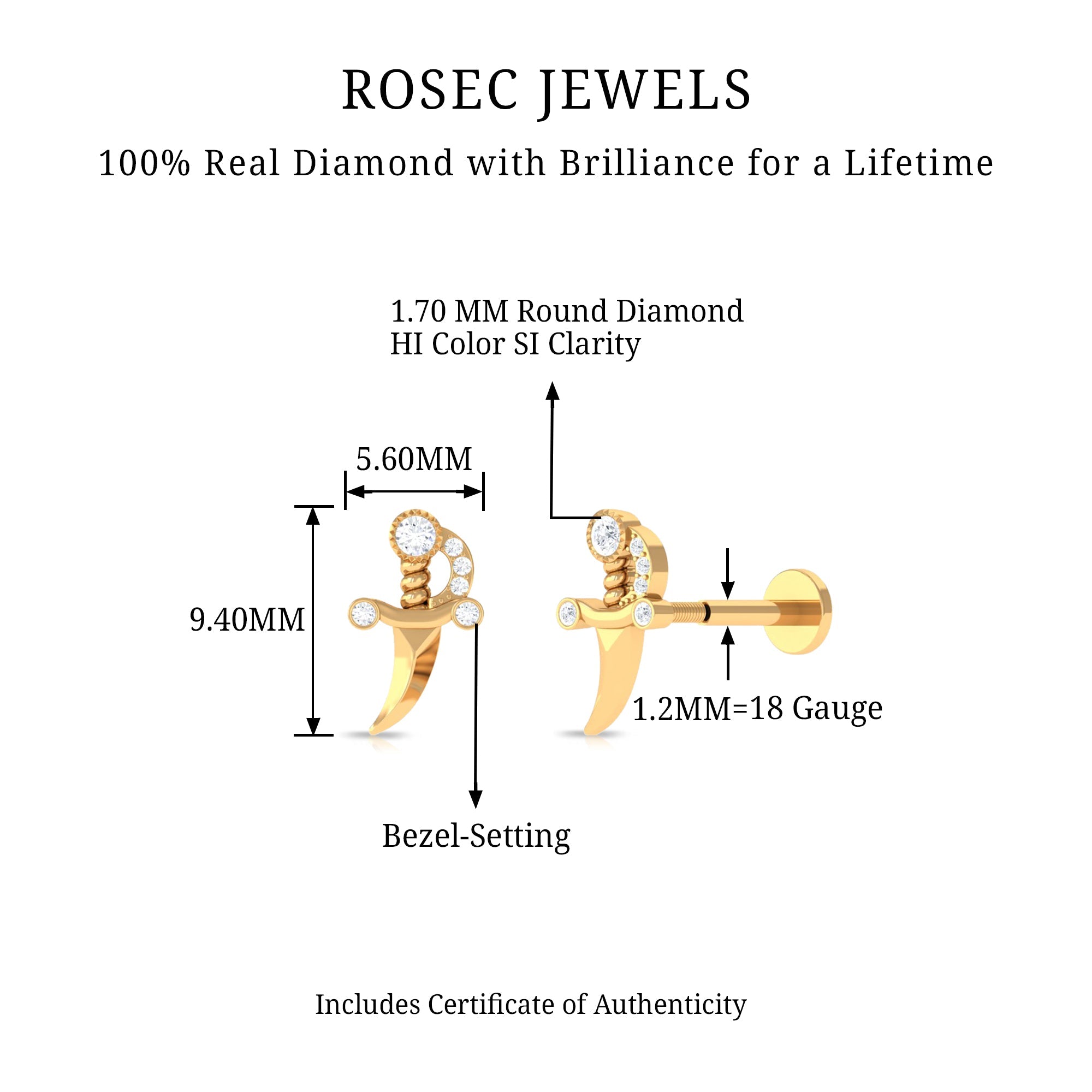 Natural Round Diamond Dagger Helix Earring