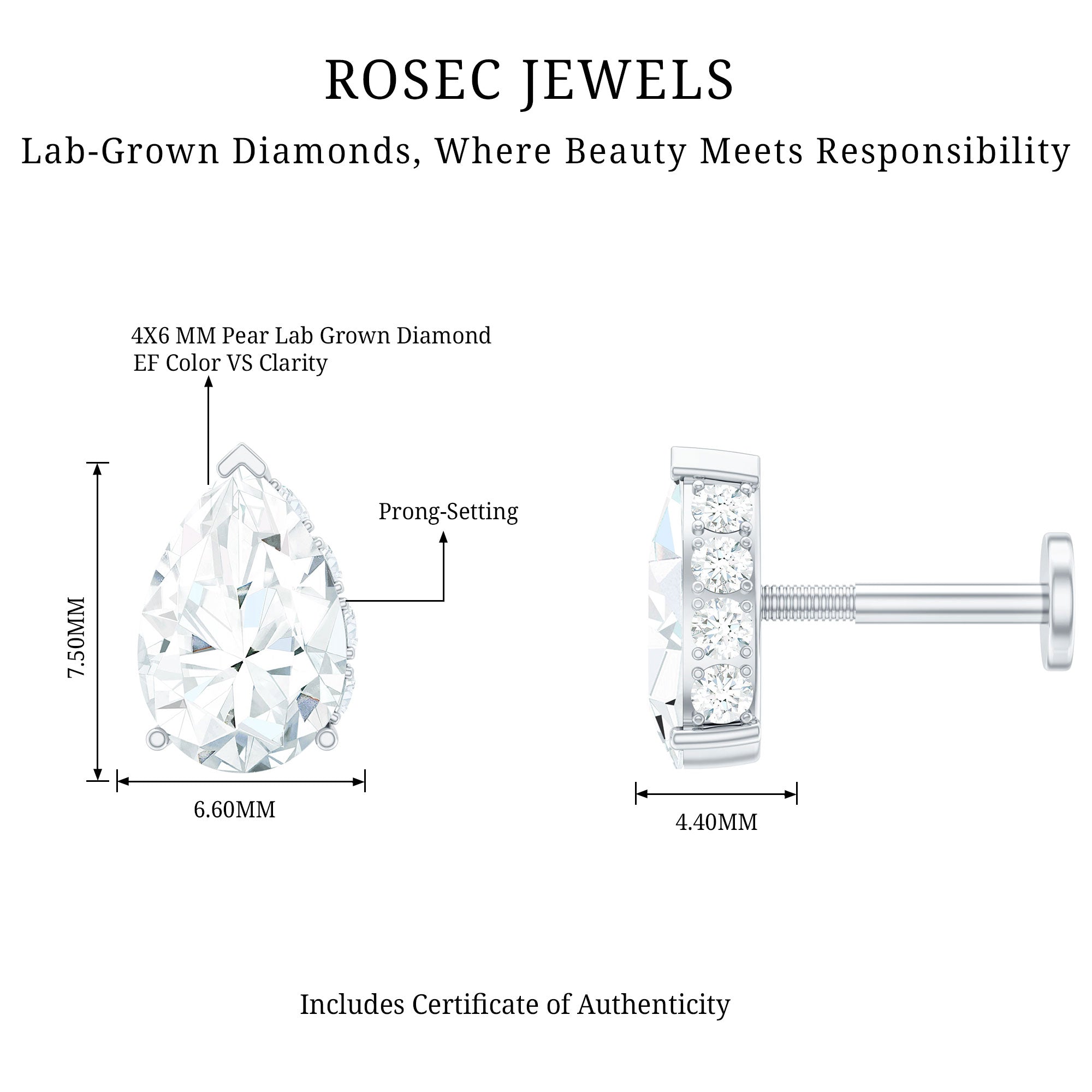 Pear Shaped Moissanite Solitaire Cartilage Earring