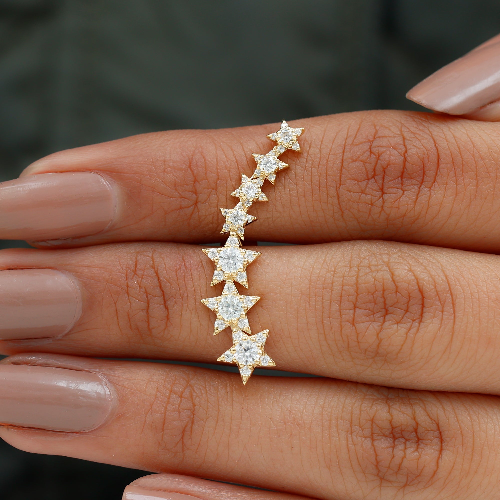 Graduated Diamond Star Crawler Earring for Helix Piercing