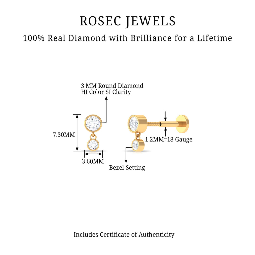 Certified Round Diamond Helix Drop Earring in Bezel Set