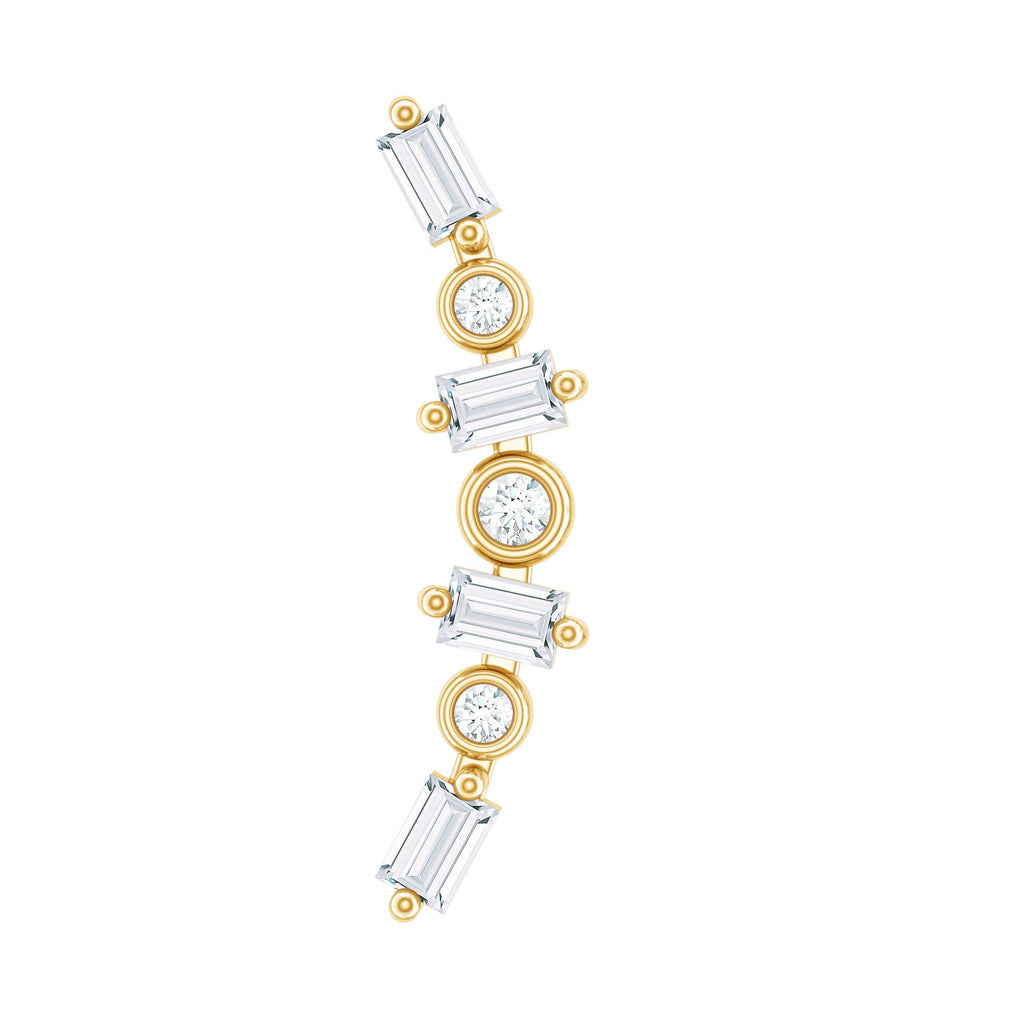 Baguette Moissanite Art Deco Climber Earring for Helix Piercing