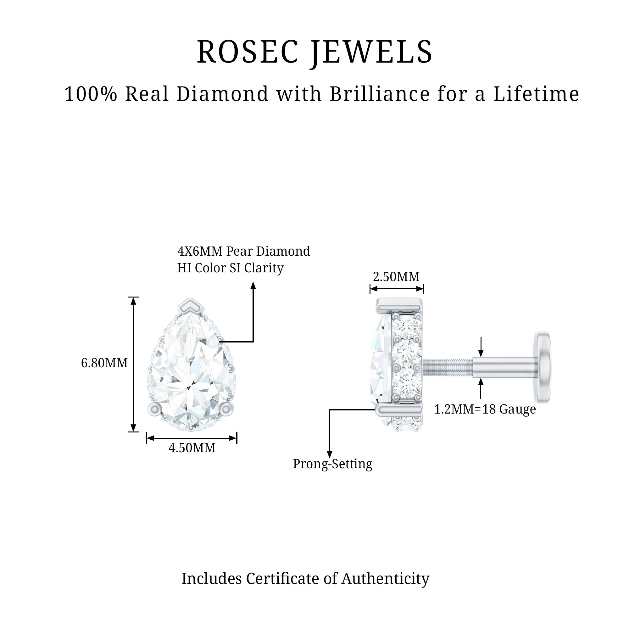 Solitaire Diamond Teardrop Tragus Earring for Women