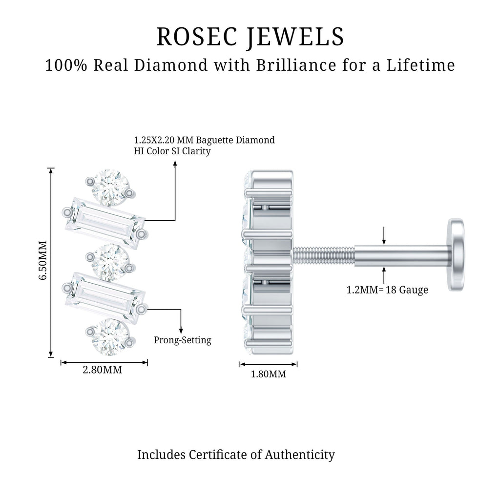 Genuine Baguette Diamond Tragus Earring With Certificate