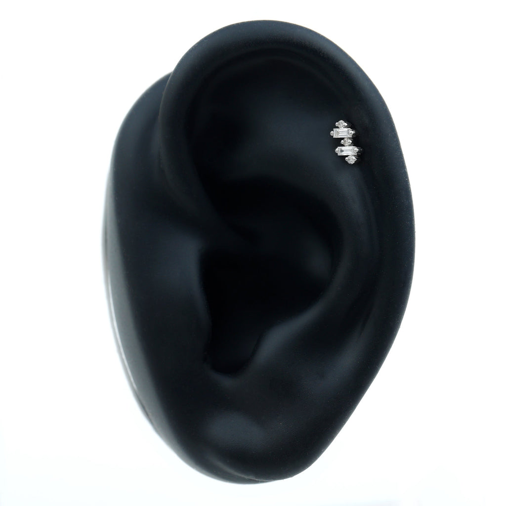 Genuine Baguette Diamond Tragus Earring With Certificate