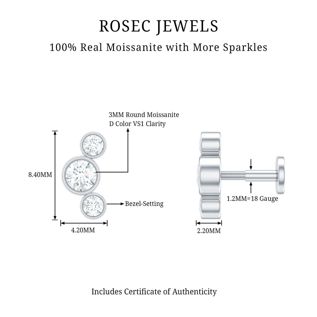 Certified Moissanite Three Stone Crawler Helix Earring