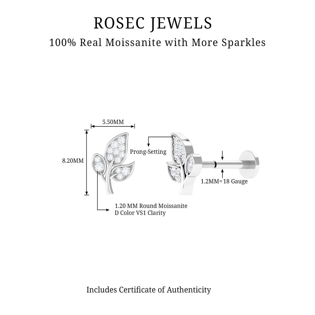 Dainty Moissanite Leaf Earring for Cartilage Piercing