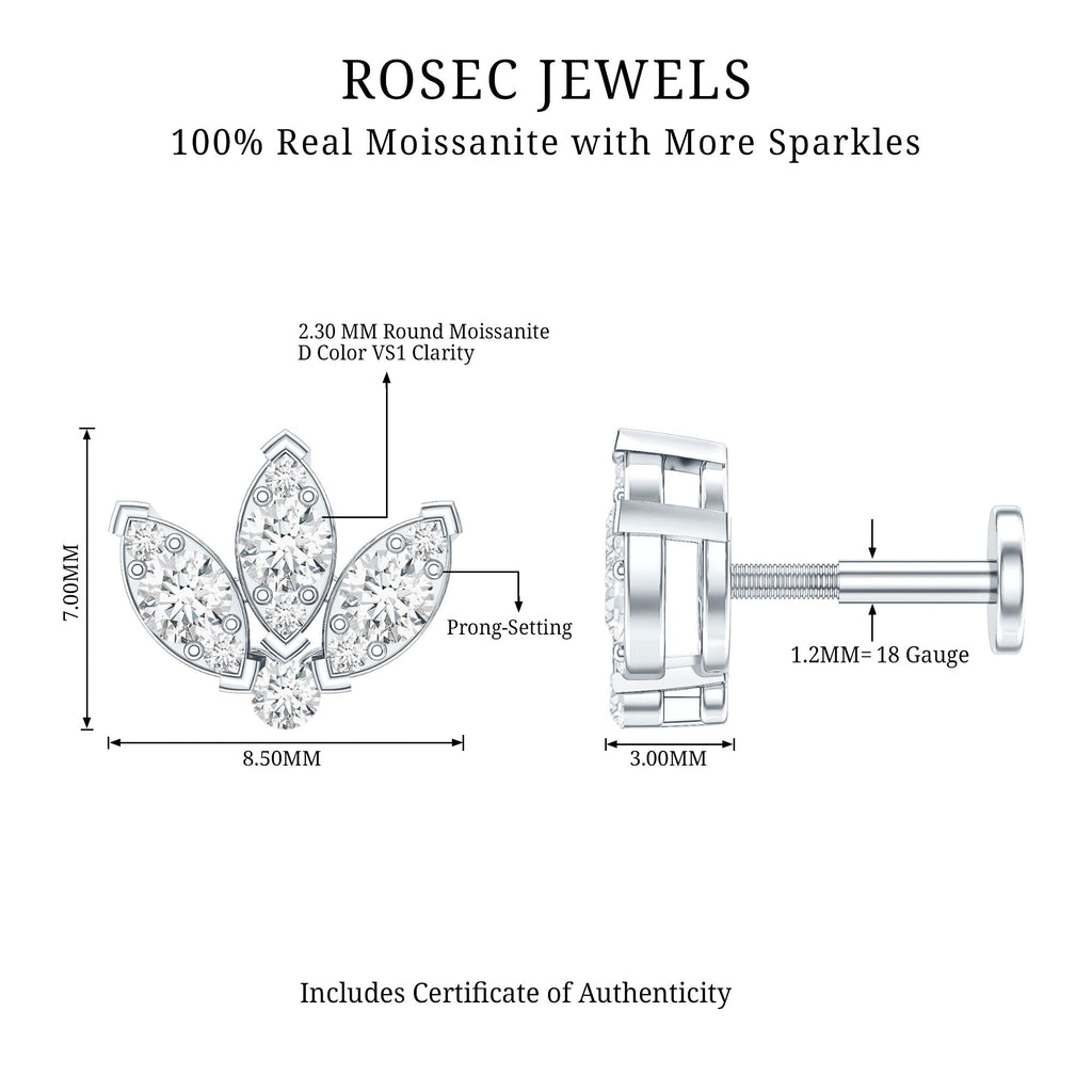 Certified Moissanite Lotus Earring for Cartilage Piercing
