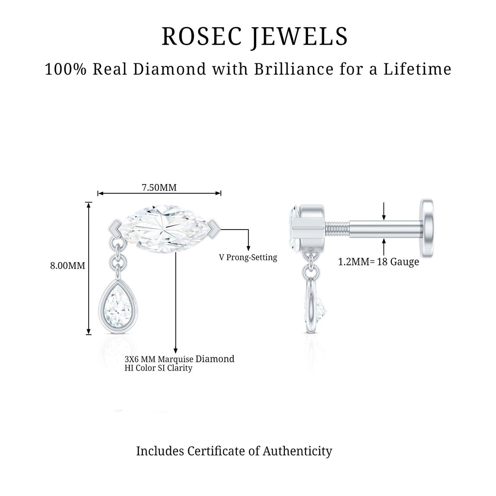 Real Marquise Diamond Cartilage Drop Earring