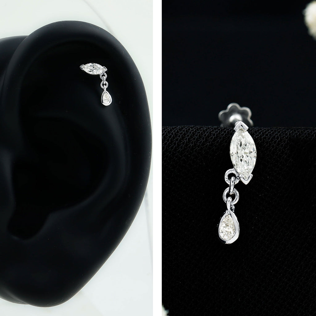 Real Marquise Diamond Cartilage Drop Earring