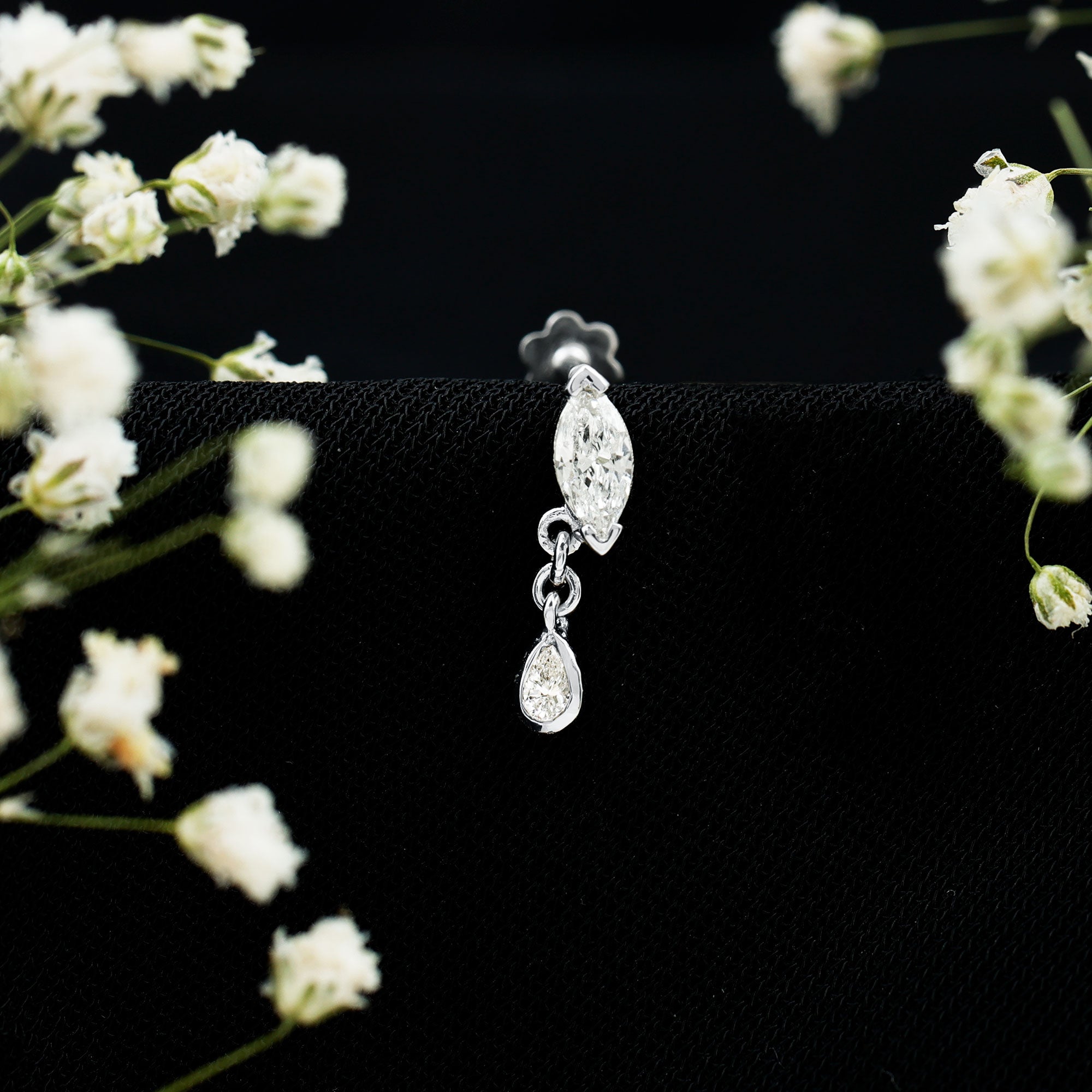 Real Marquise Diamond Cartilage Drop Earring