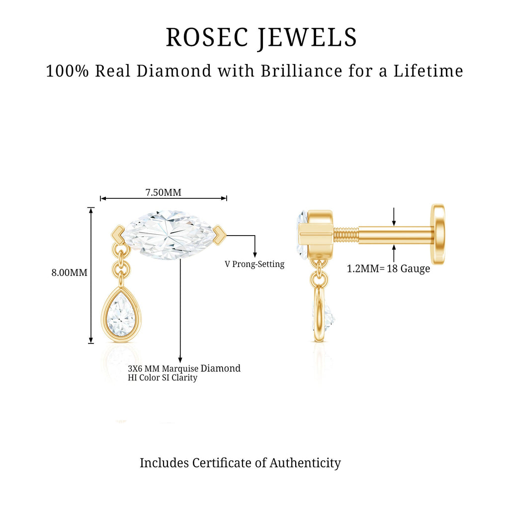 Real Marquise Diamond Cartilage Drop Earring