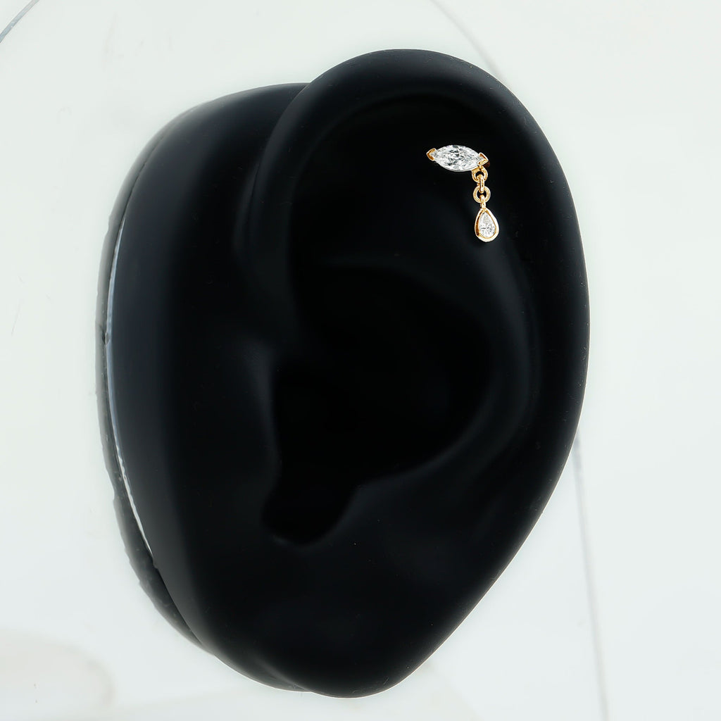 Real Marquise Diamond Cartilage Drop Earring