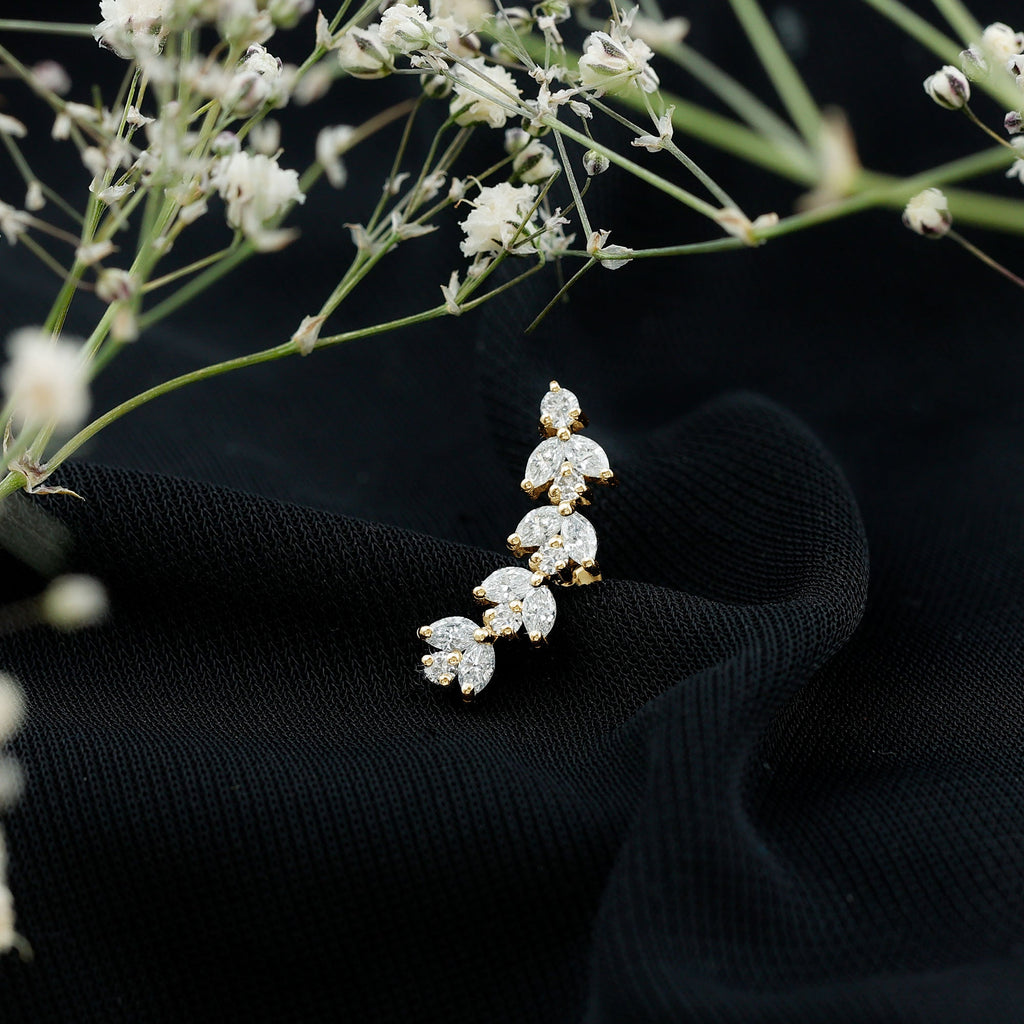 Nature Inspired Diamond Leaf Crawler Helix Earring