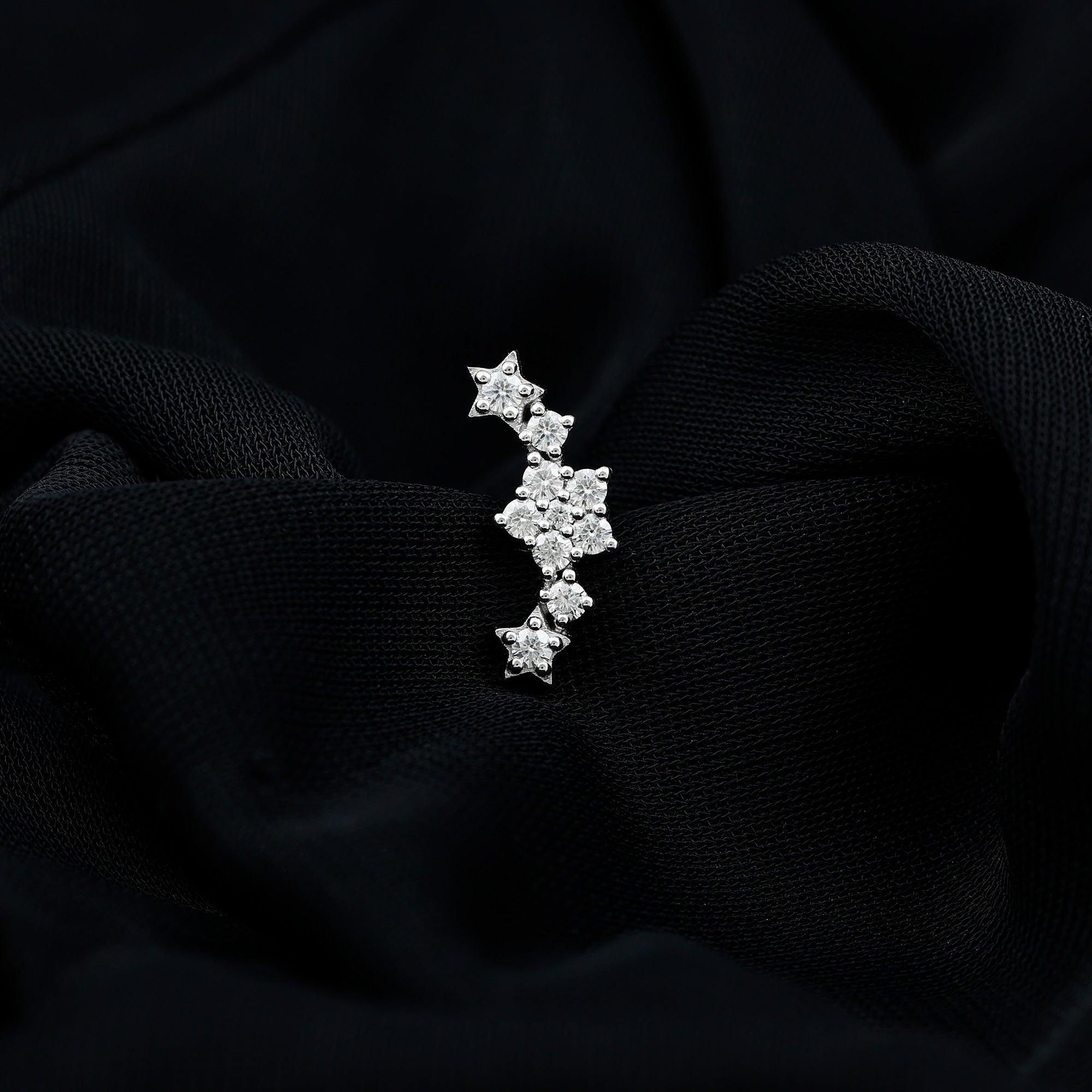 Unique Moissanite Star Crawler Earring for Helix Piercing