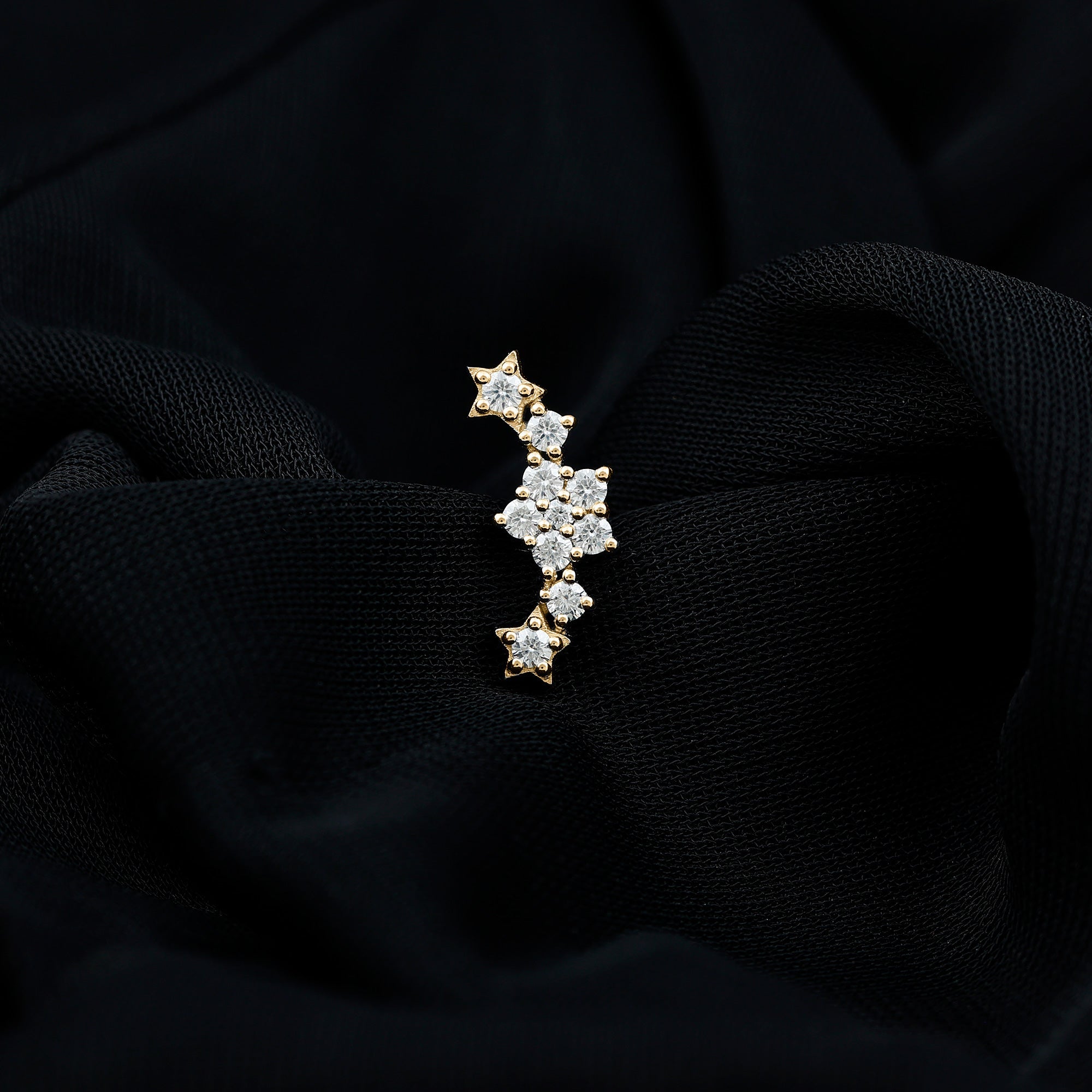 Unique Moissanite Star Crawler Earring for Helix Piercing