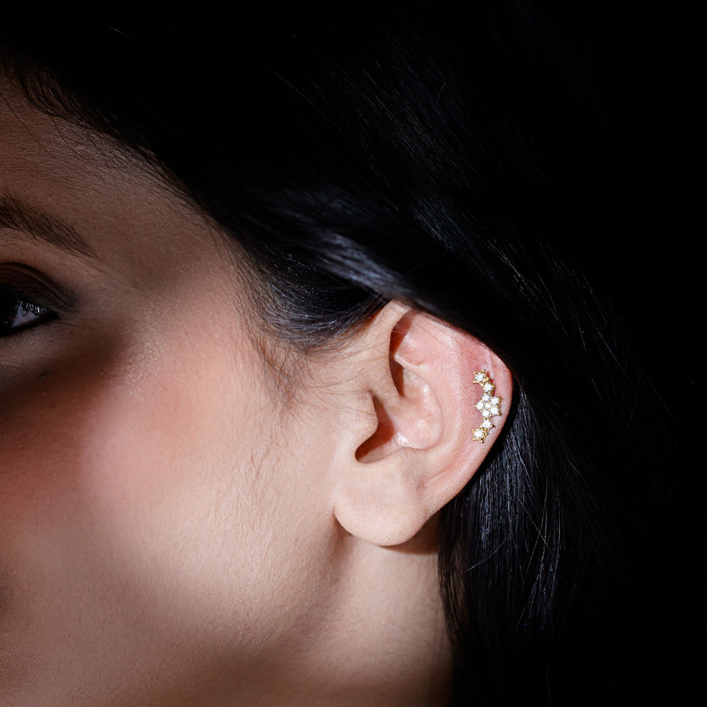 Unique Moissanite Star Crawler Earring for Helix Piercing