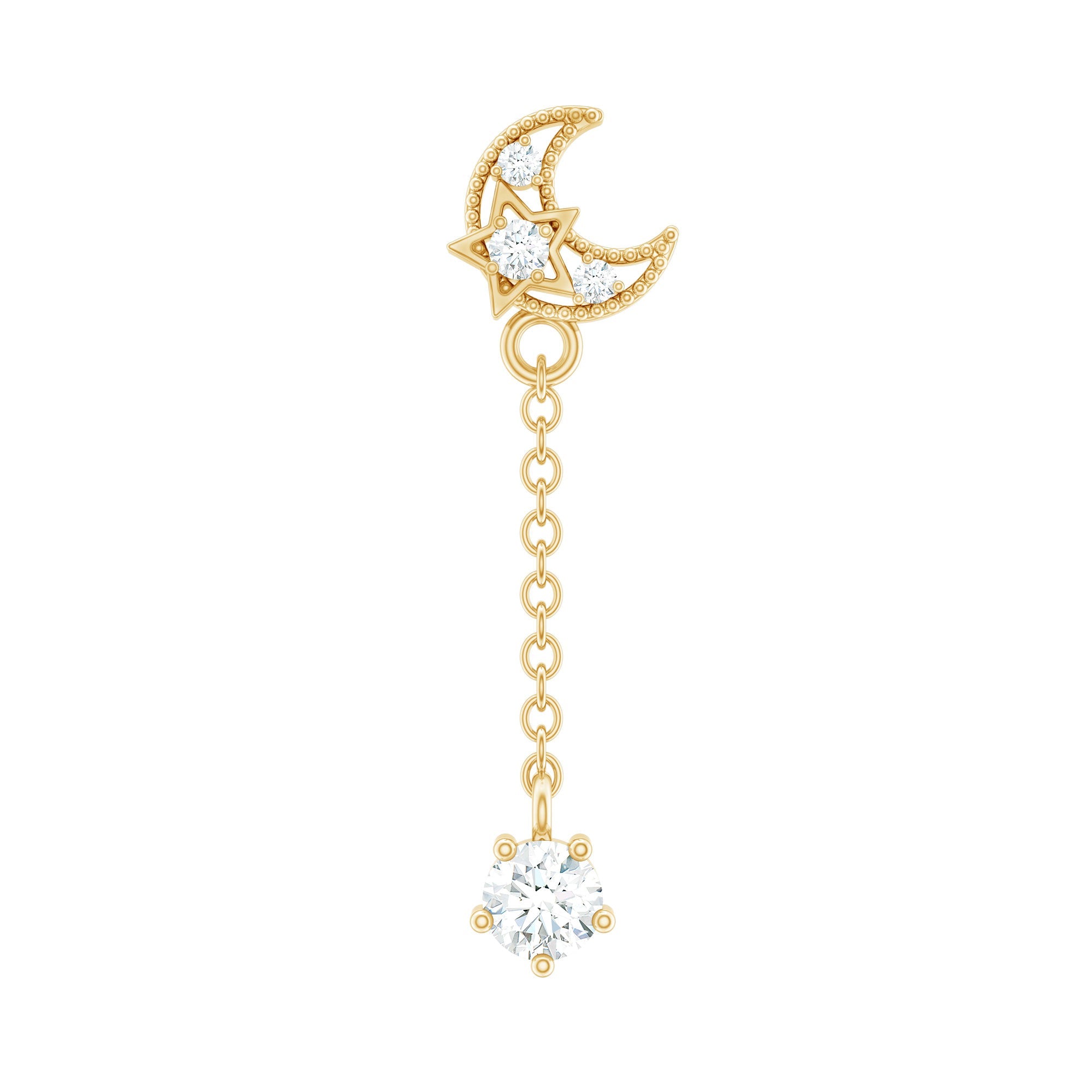 Moissanite Celestial Chain Drop Earring for Helix Piercing
