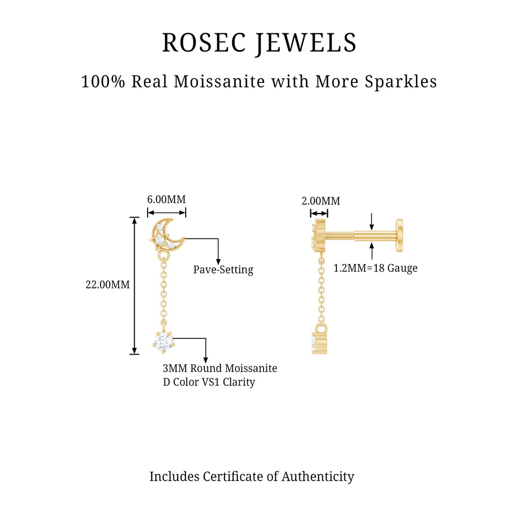 Moissanite Celestial Chain Drop Earring for Helix Piercing