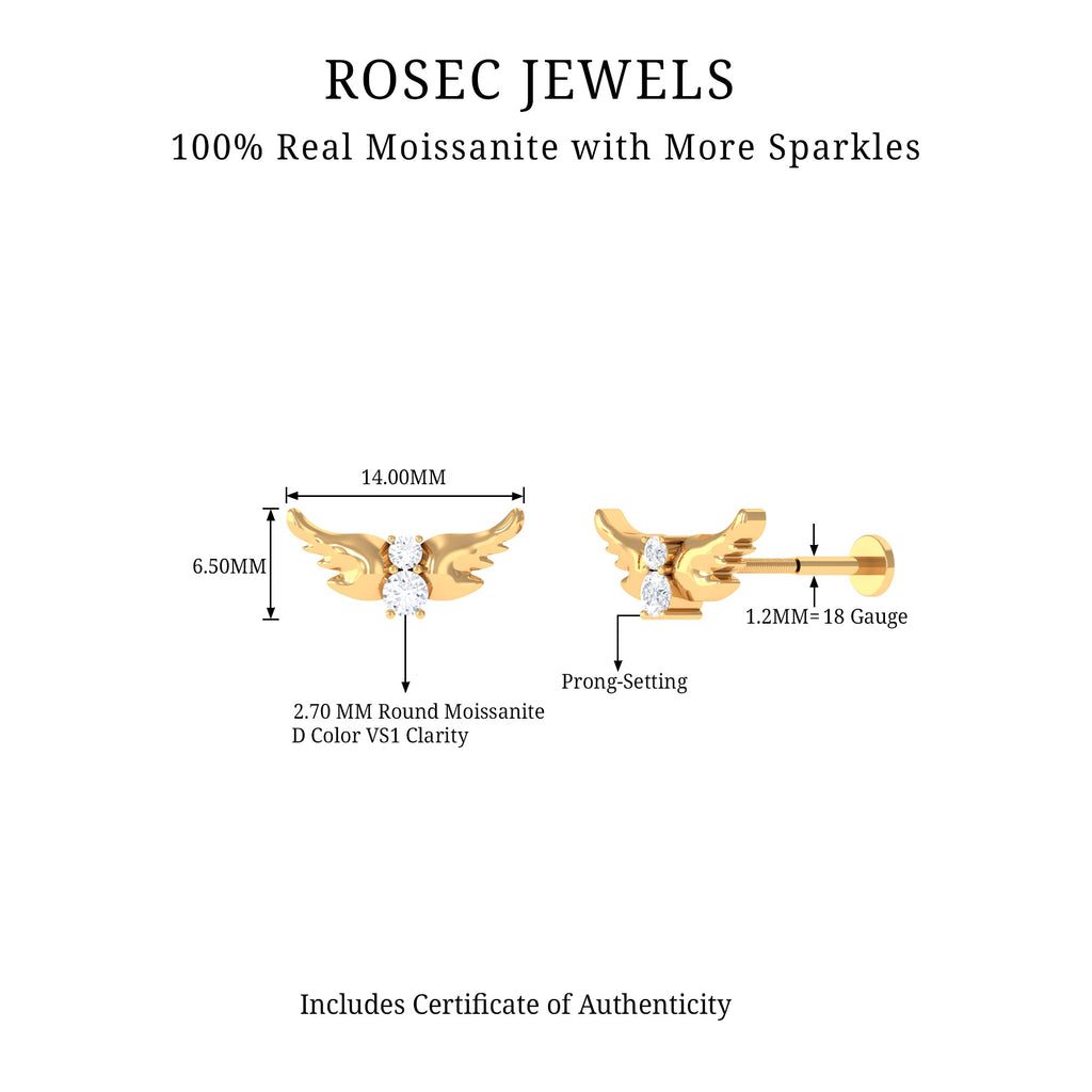 Round Moissanite Bat Earring for Cartilage Piercing