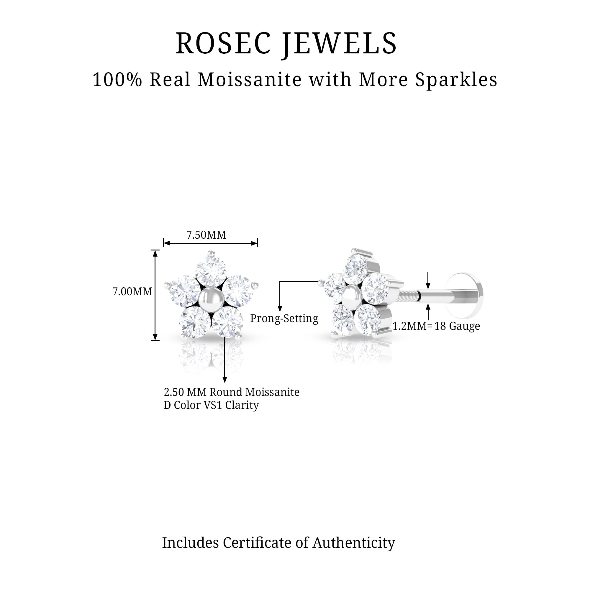 Certified Moissanite Flower Conch Earring for Women