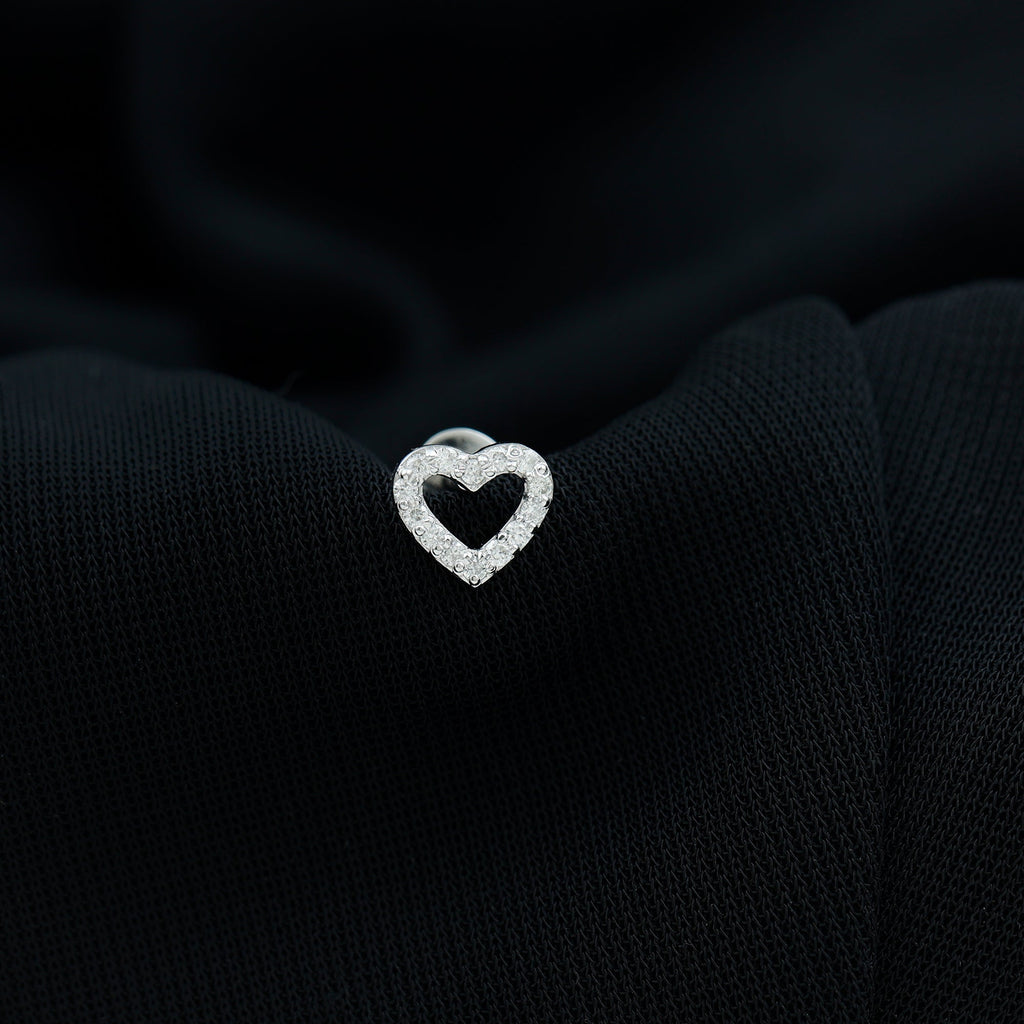 Certified Moissanite Open Heart Earring for Helix Piercing