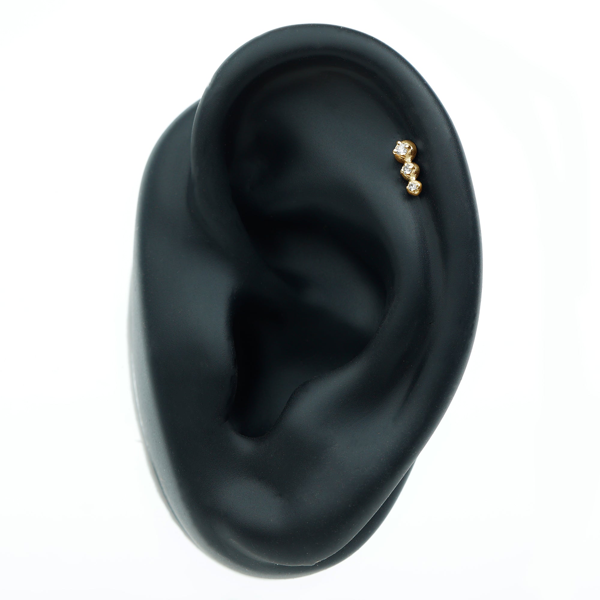 Natural Round Diamond Three Stone Tragus Earring