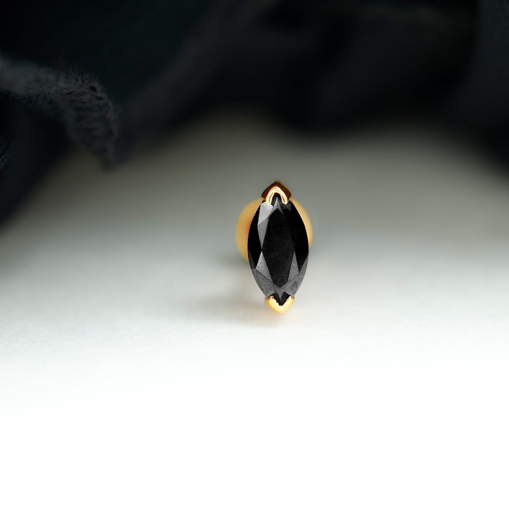 Natural 0.74 Carat Marquise Shape Black Onyx Conch Earring