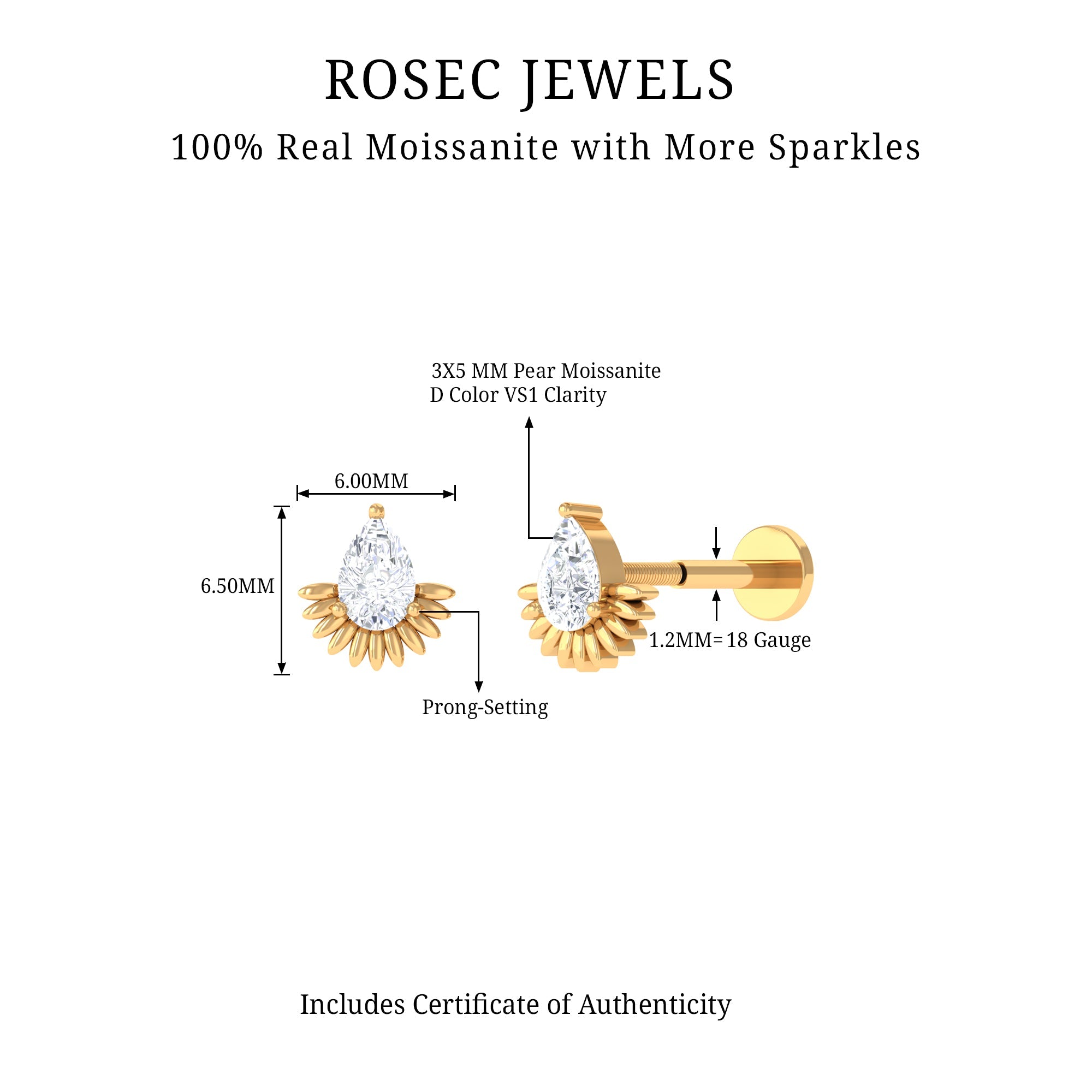 Pear Shape Moissanite Unique Cartilage Earring