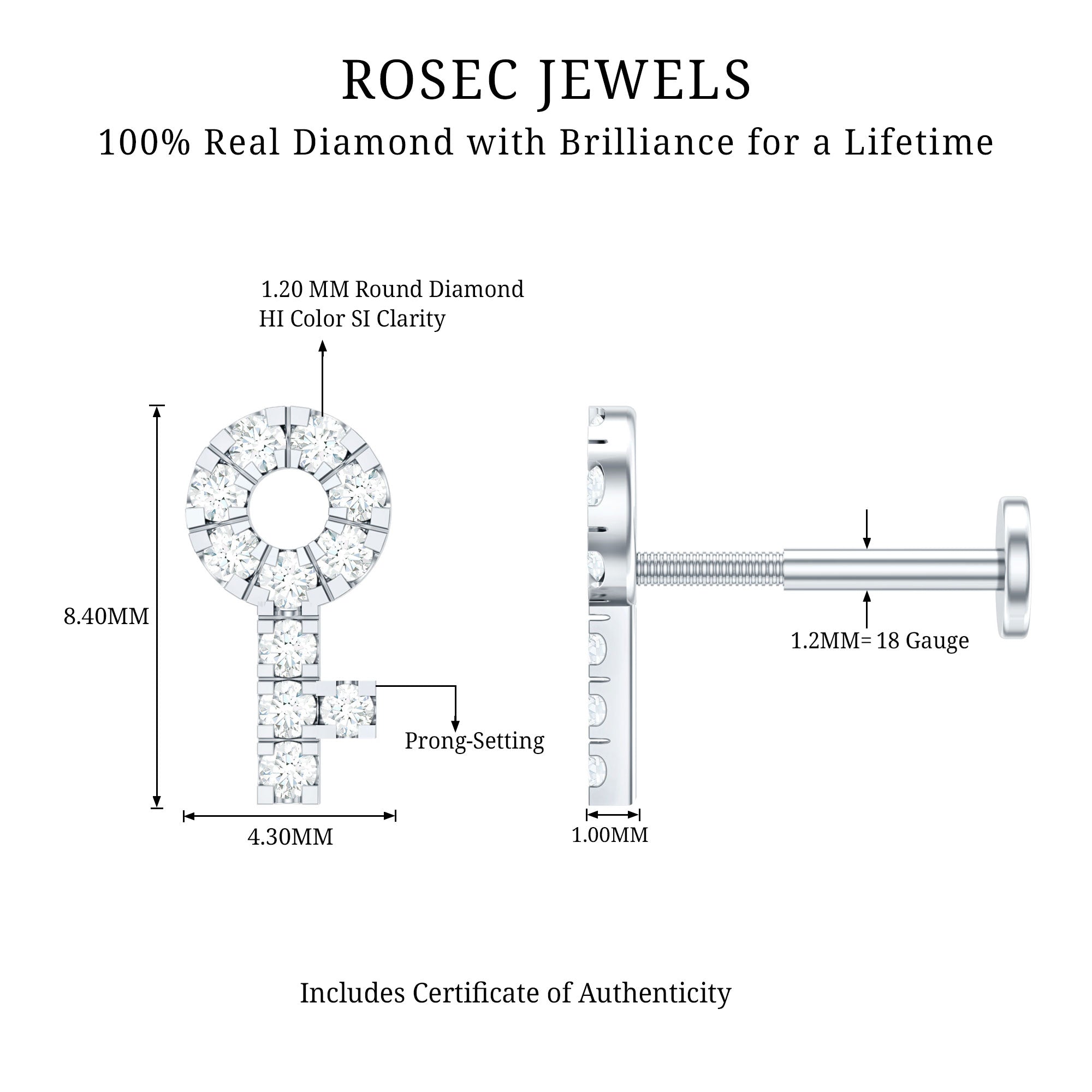 Diamond Key Shape Tragus Earring