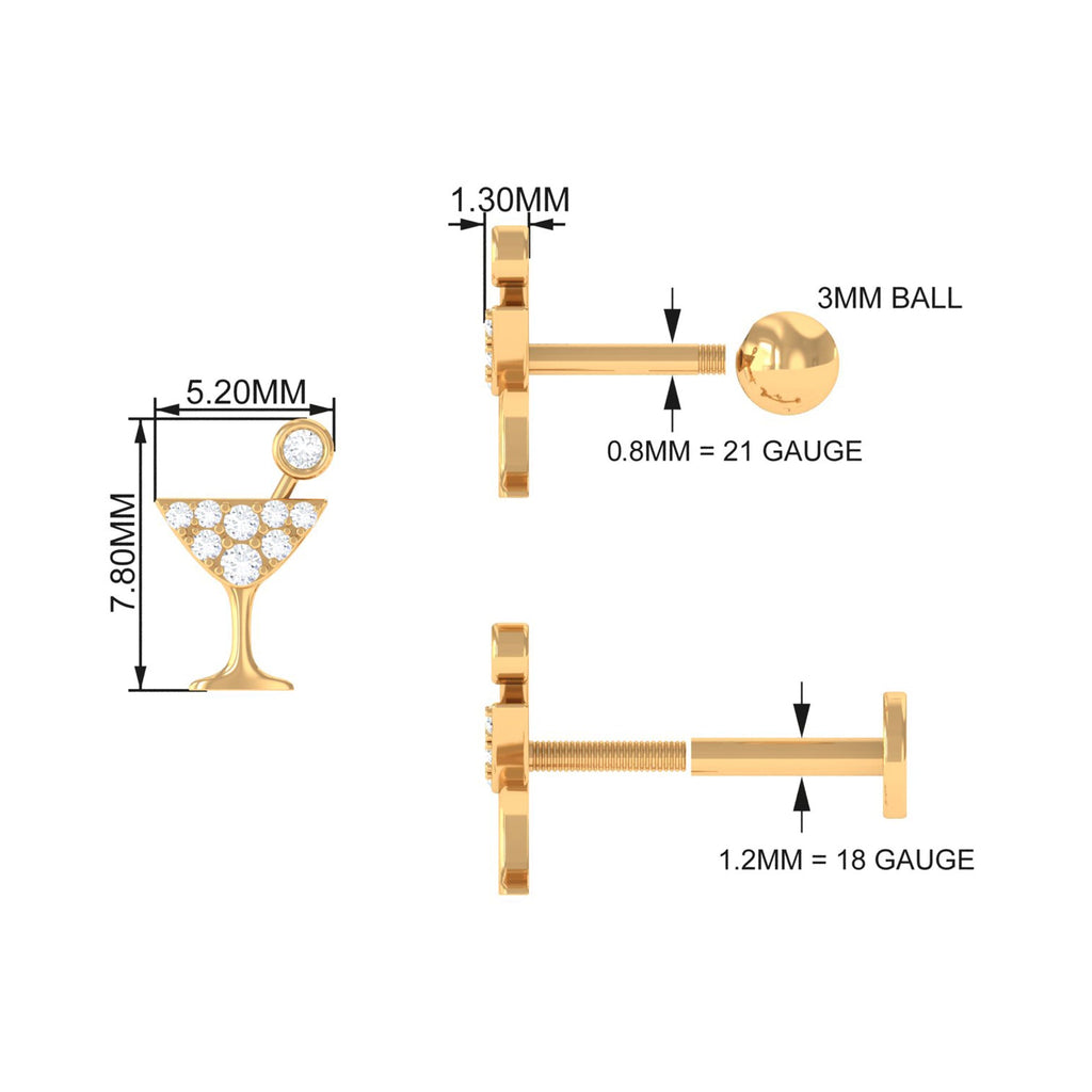 Diamond Wine Glass Earring for Tragus Piercing