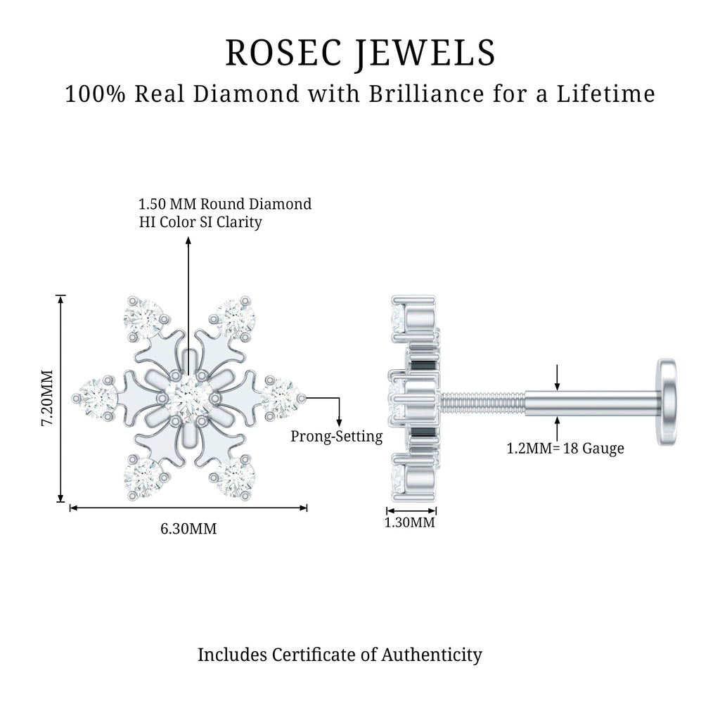 Diamond Snowflake Earring for Upper Lobe Piercing