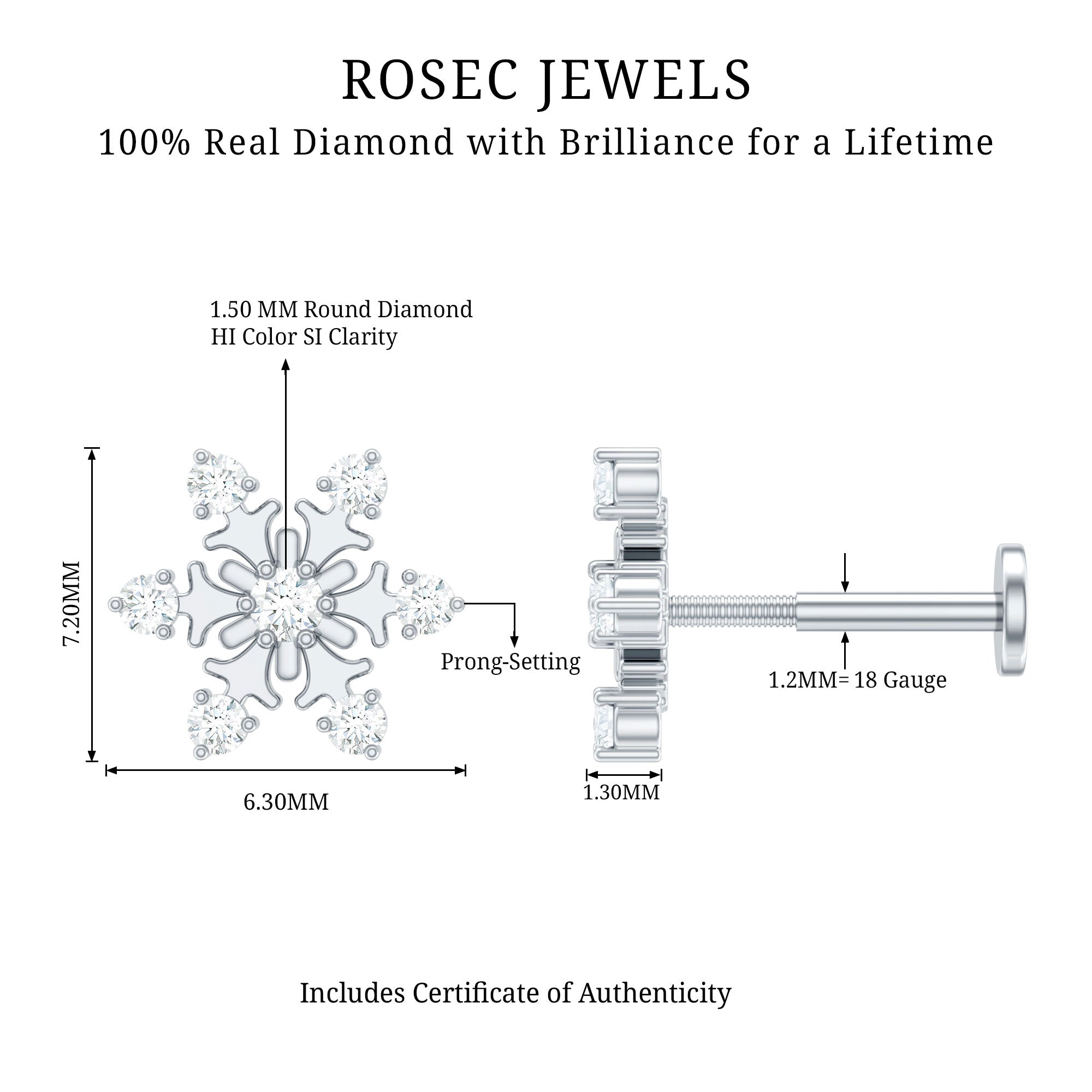 Diamond Snowflake Earring for Upper Lobe Piercing