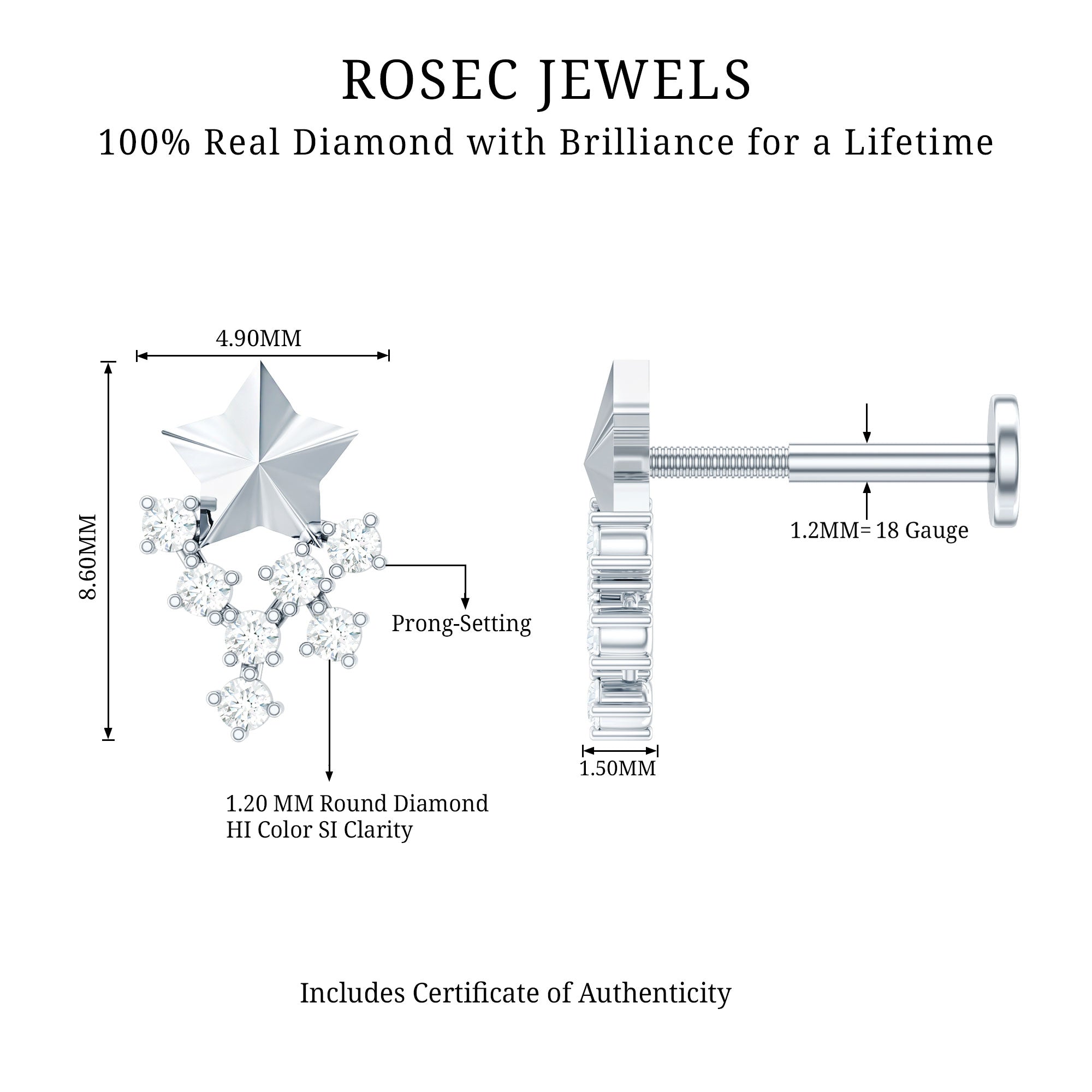 Diamond Star Celestial Earring for Tragus Piercing