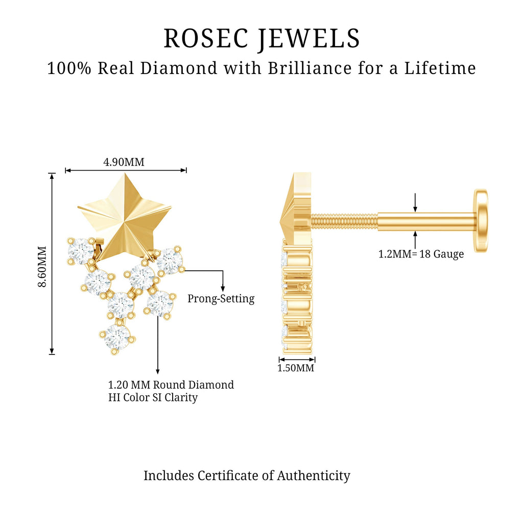 Diamond Star Celestial Earring for Tragus Piercing