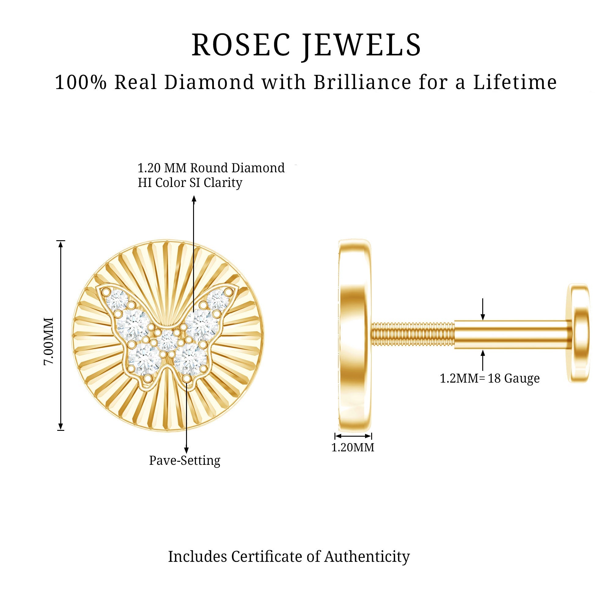 Diamond Butterfly Earring for Cartilage Piercing