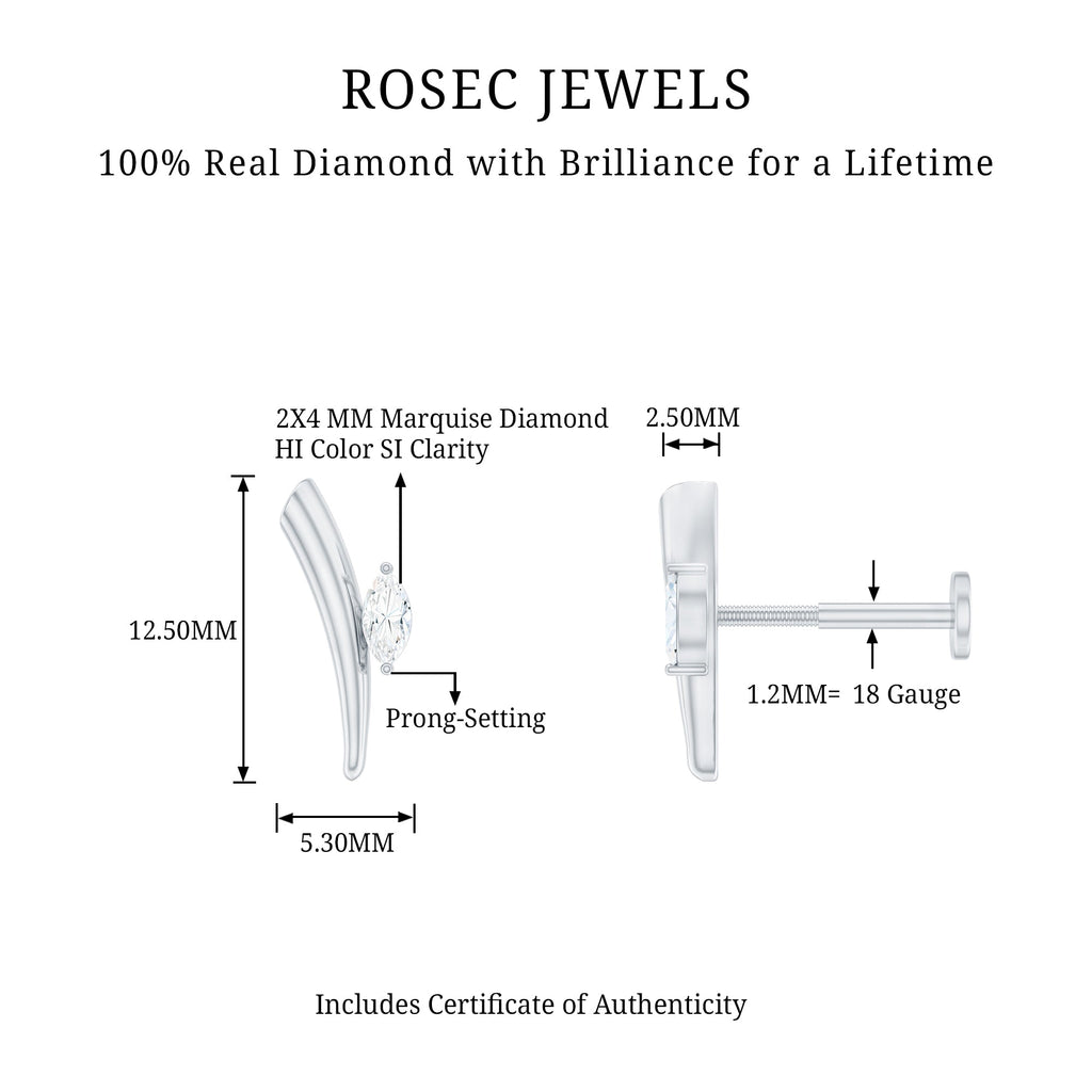 Marquise Cut Diamond Solitaire Earring for Tragus Piercing