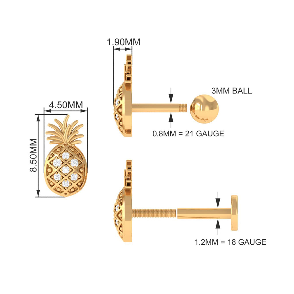 Diamond Pineapple Earring for Cartilage Piercing