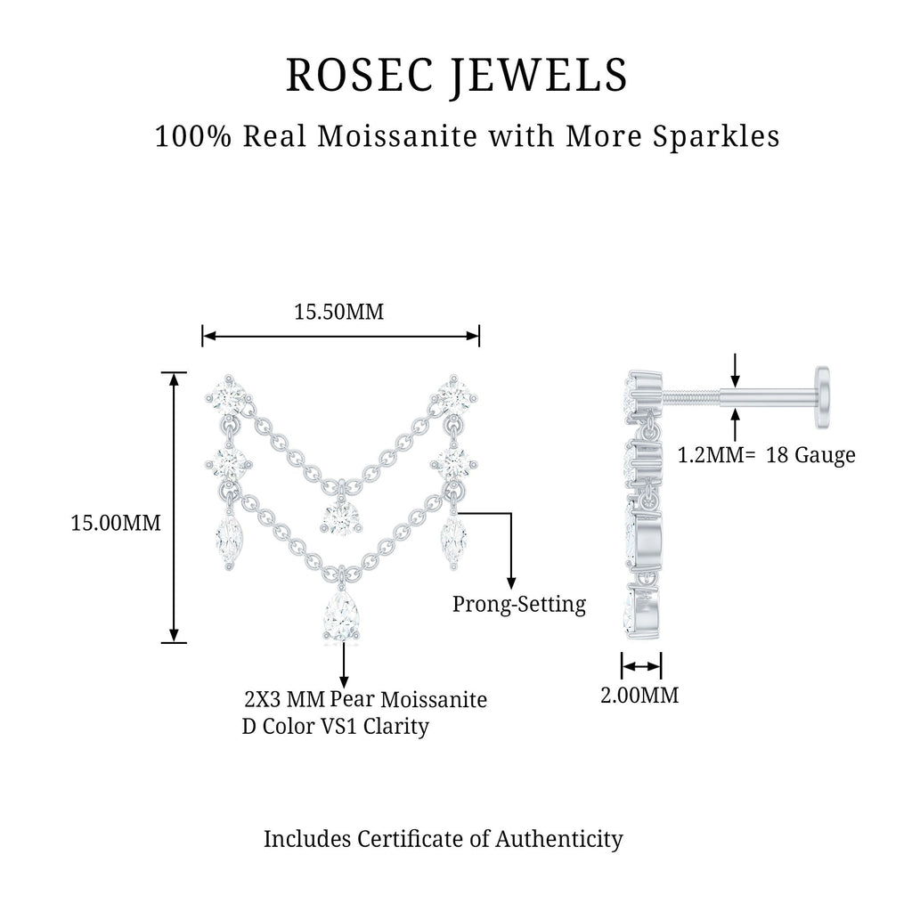 Certified Moissanite Double Chain Helix Earring