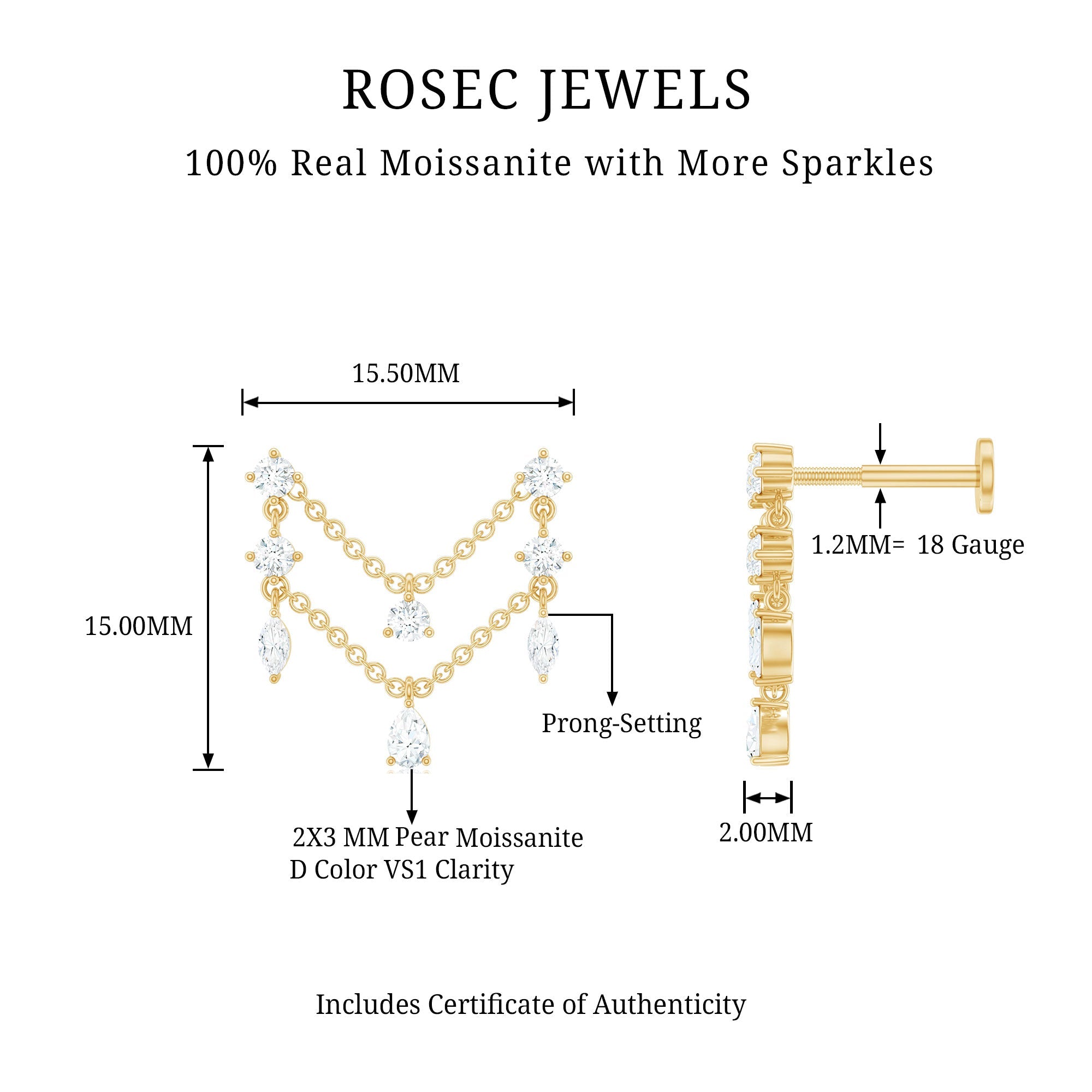 Certified Moissanite Double Chain Helix Earring