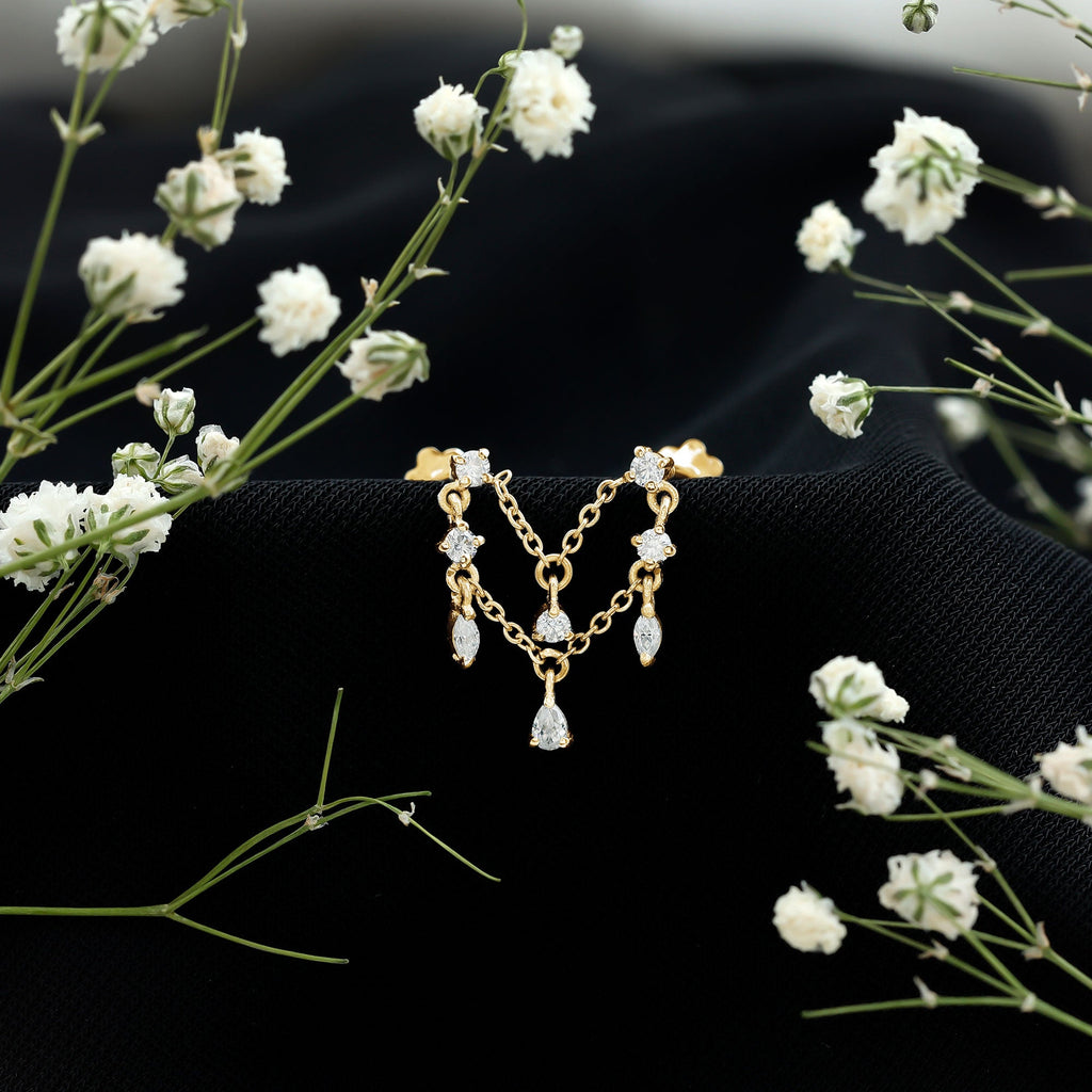 Certified Moissanite Double Chain Helix Earring